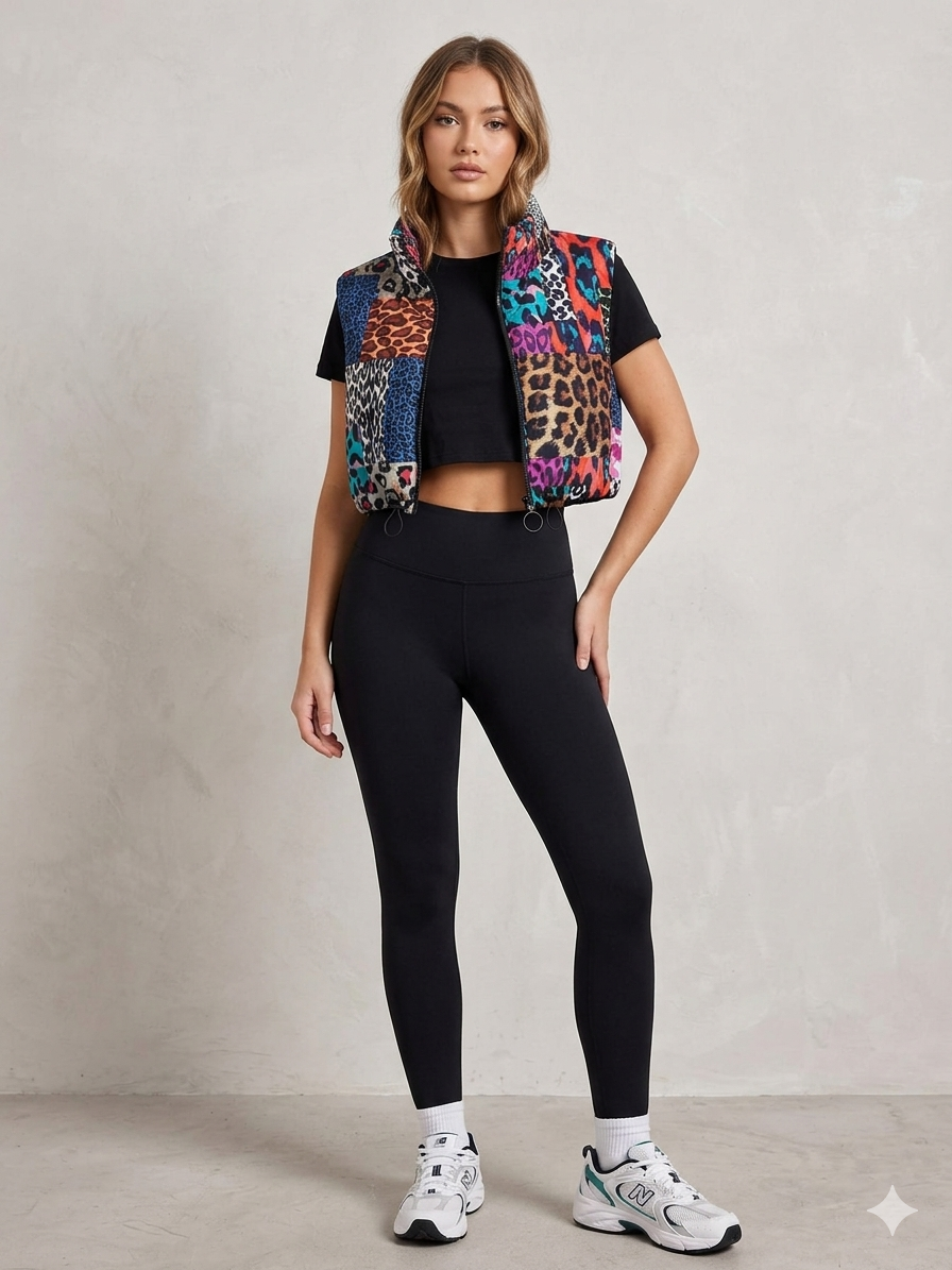 ANIMAL CONTRAST PUFFER VEST