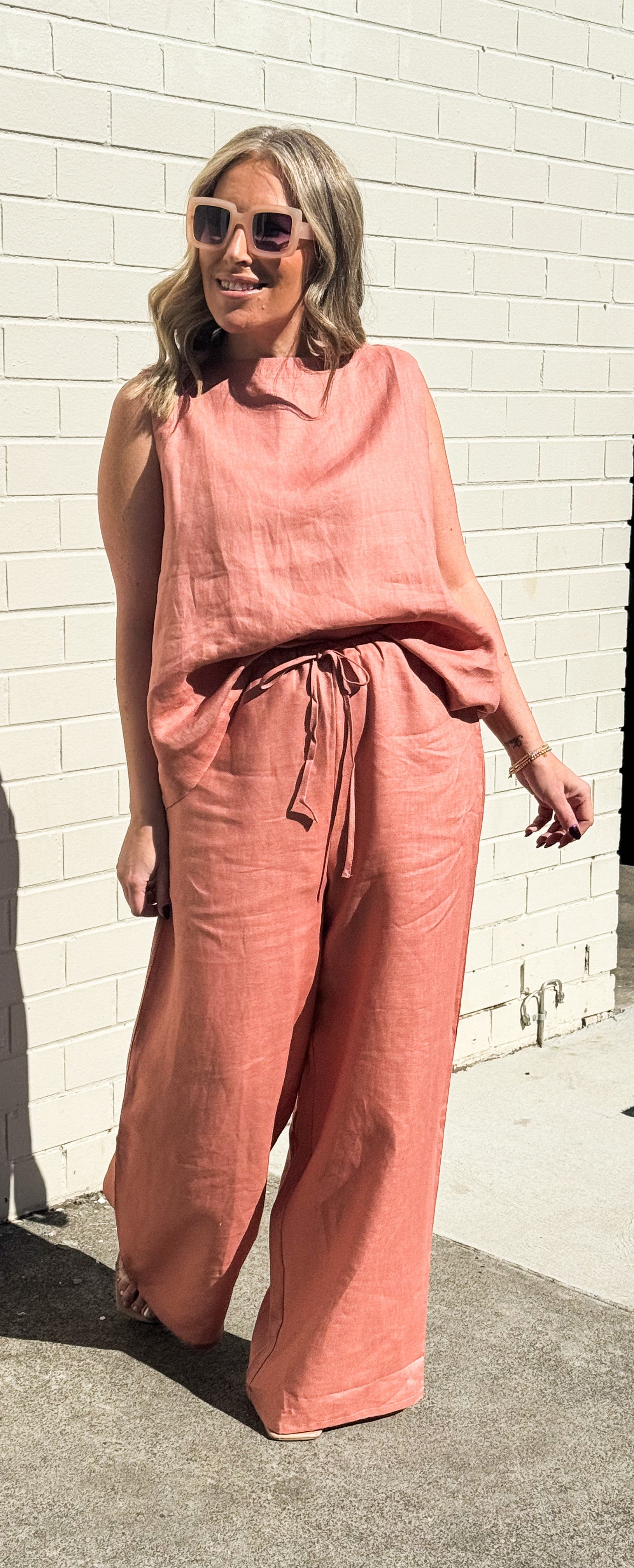 EASY LINEN PANT - BERRY & ORANGE