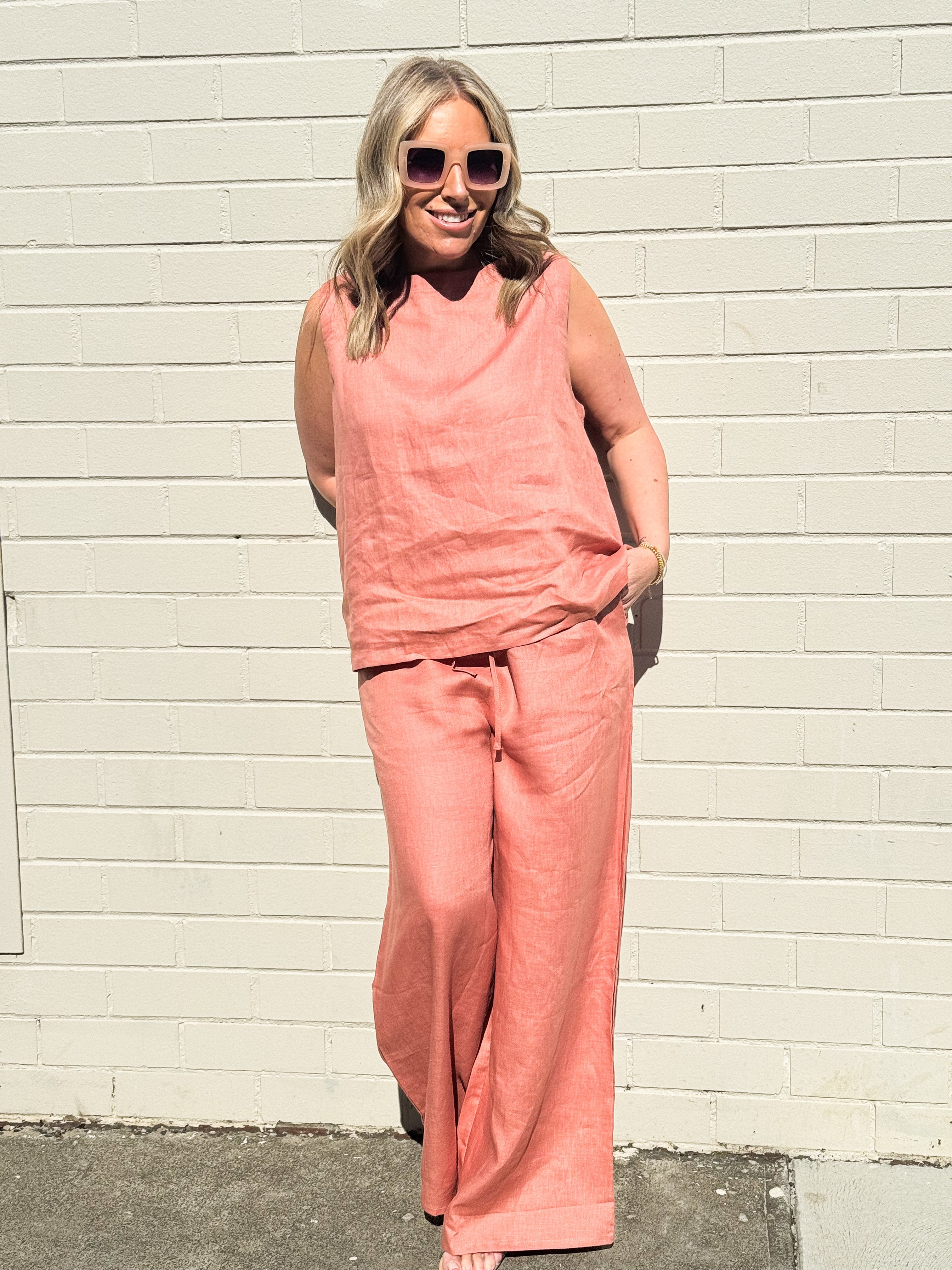 EASY LINEN PANT - BERRY & ORANGE