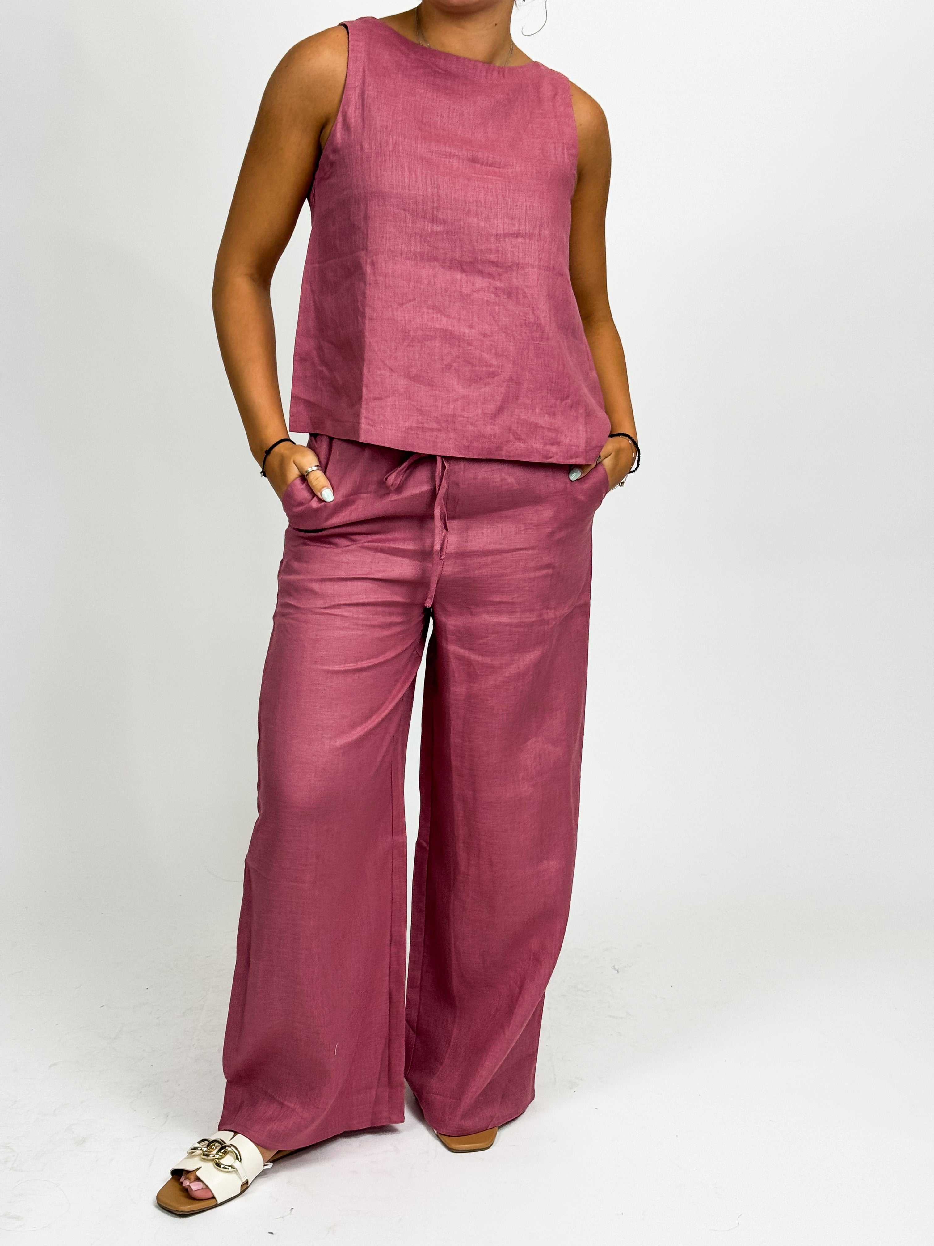 EASY LINEN PANT - BERRY & ORANGE