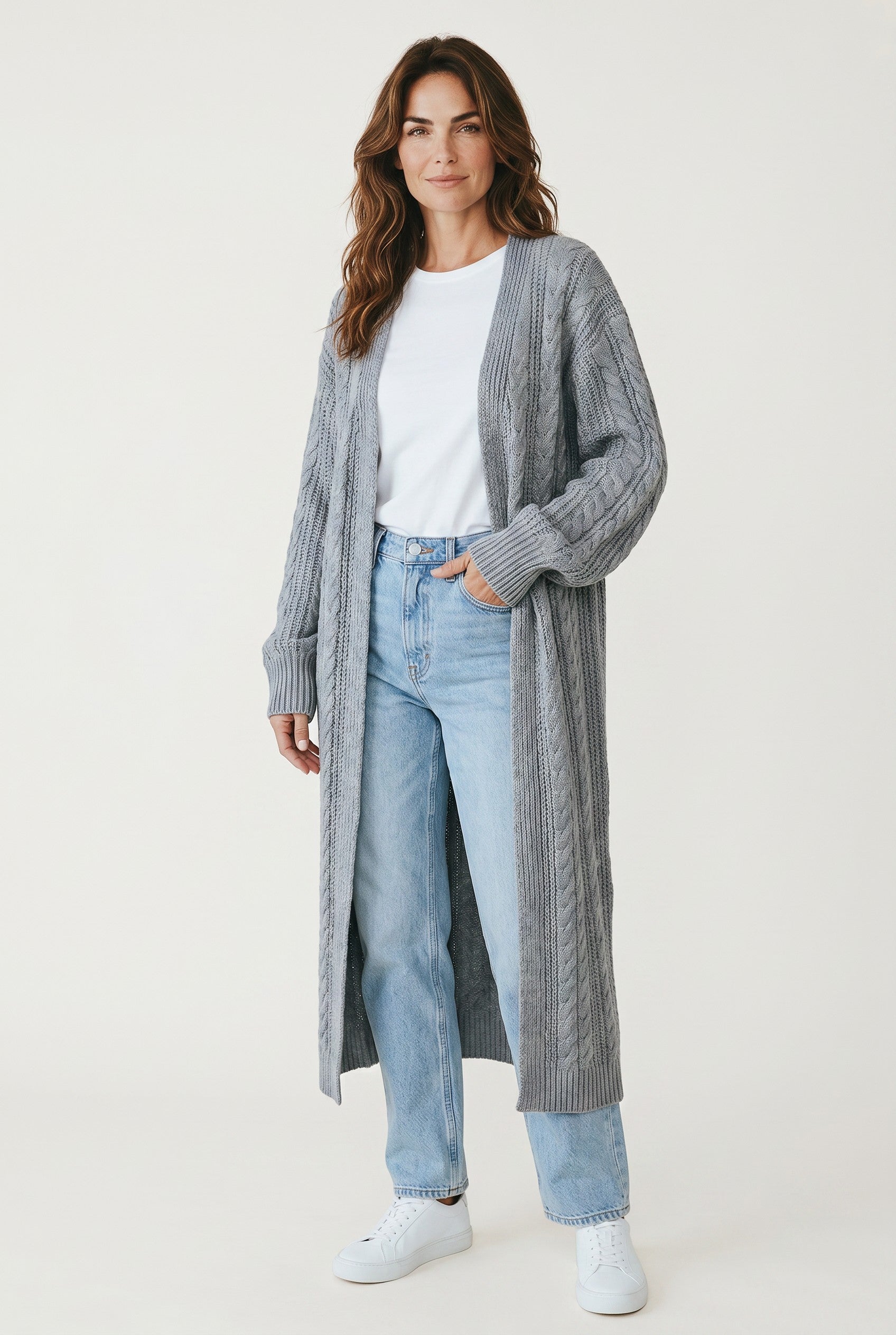 CABLE KNIT LONG CARDI