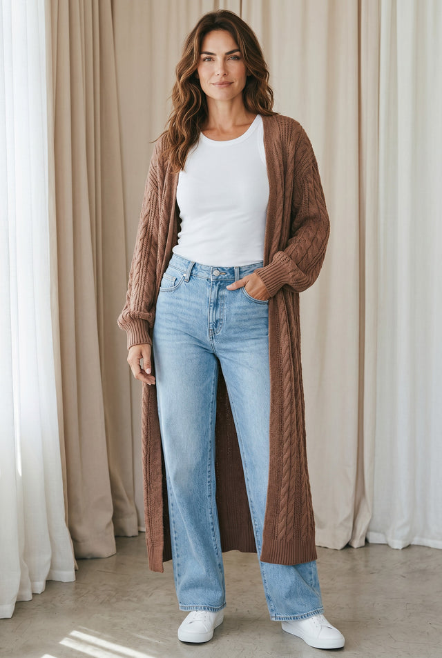 CABLE KNIT LONG CARDI