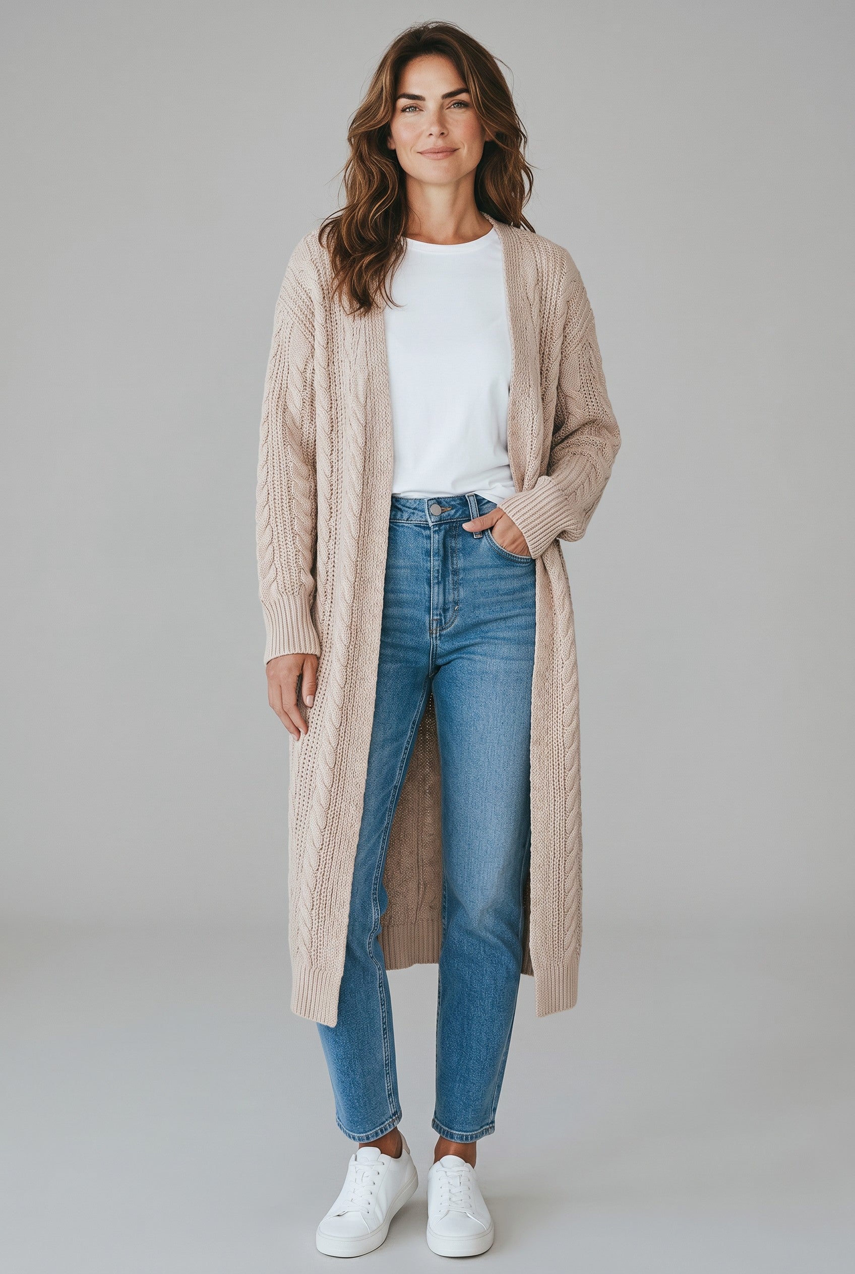 CABLE KNIT LONG CARDI
