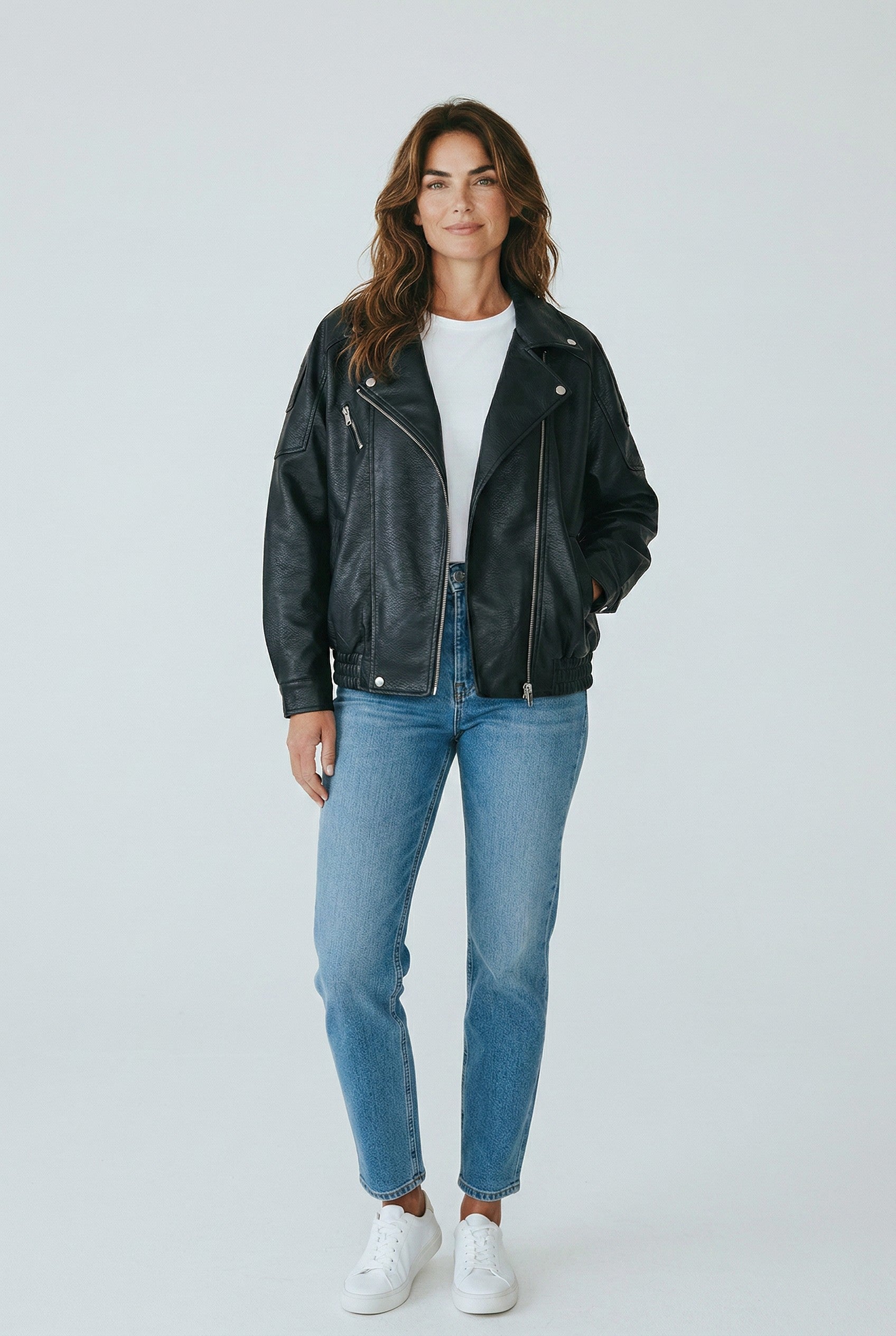 PLEATHER BIKER  BOMBER JACKET- PRE ORDER