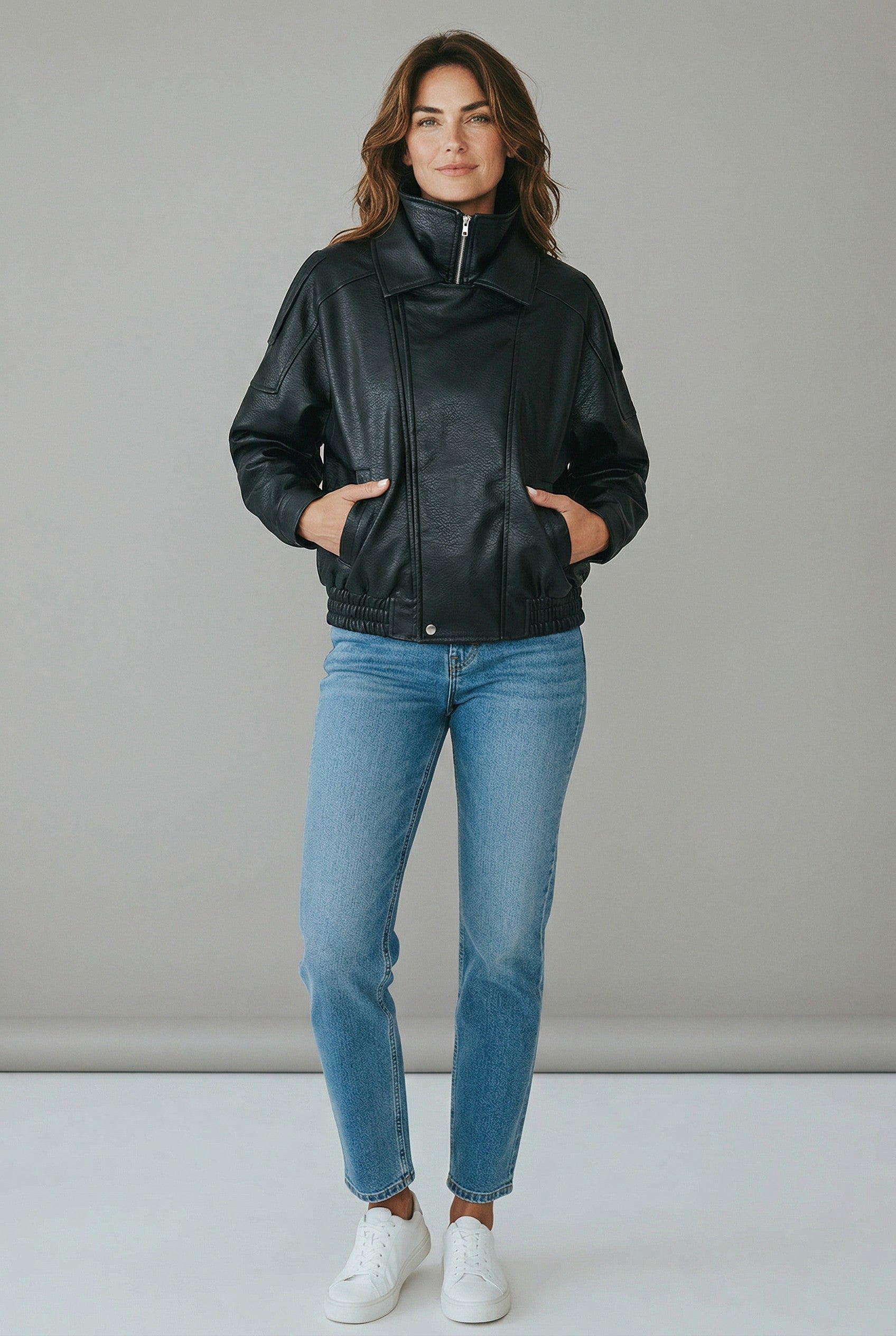 PLEATHER BIKER  BOMBER JACKET- PRE ORDER