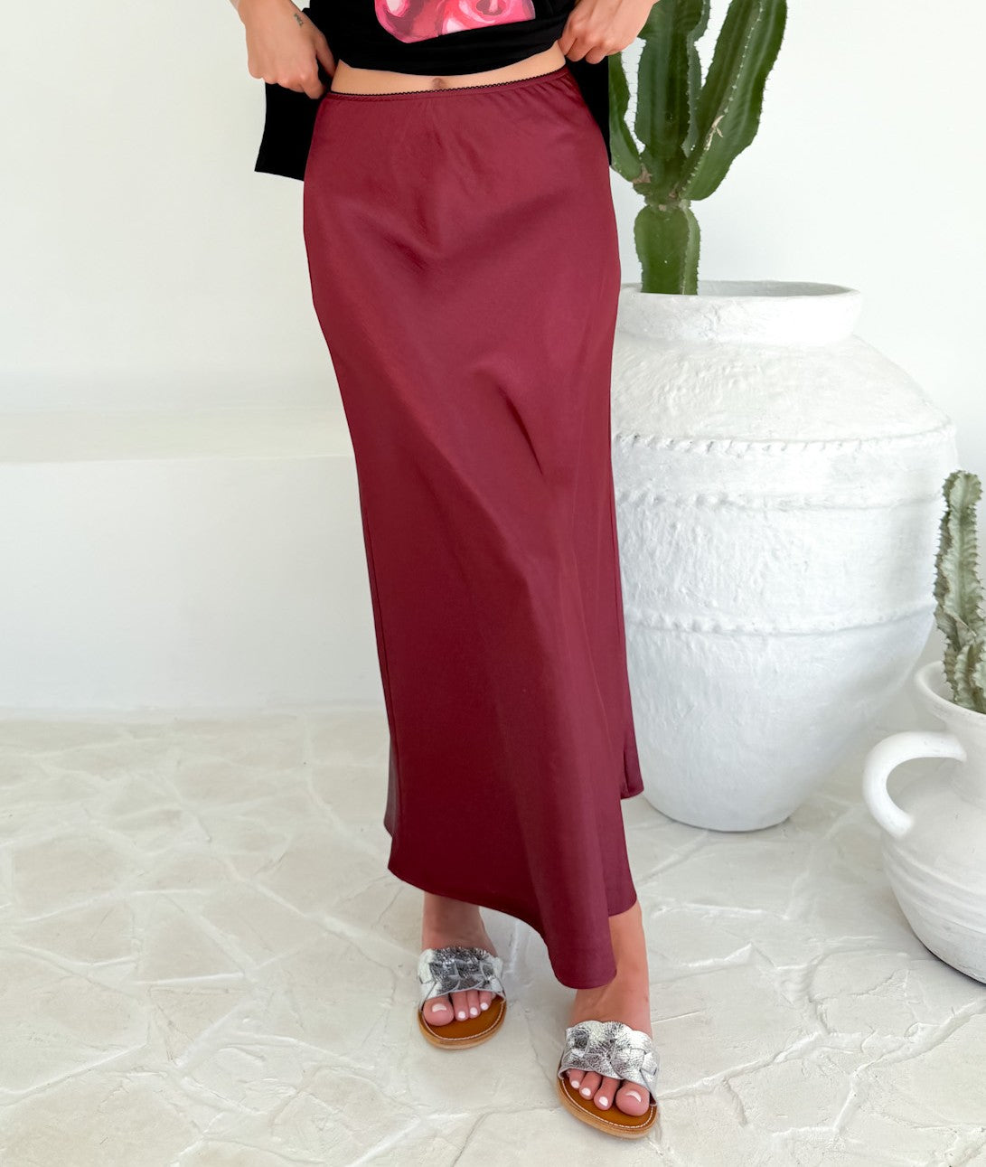 SATIN BIAS SKIRT - WINE