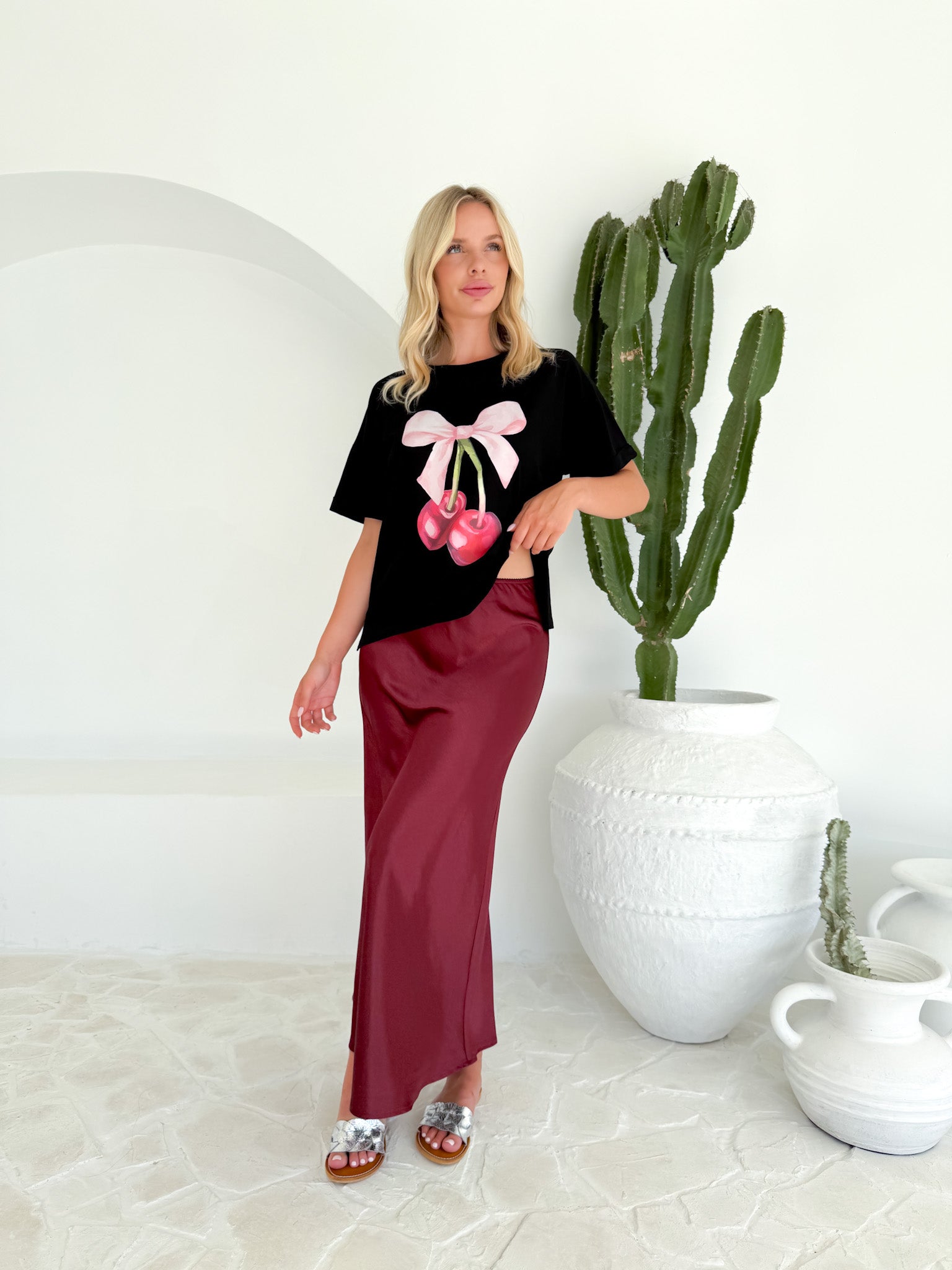 SATIN BIAS SKIRT - WINE