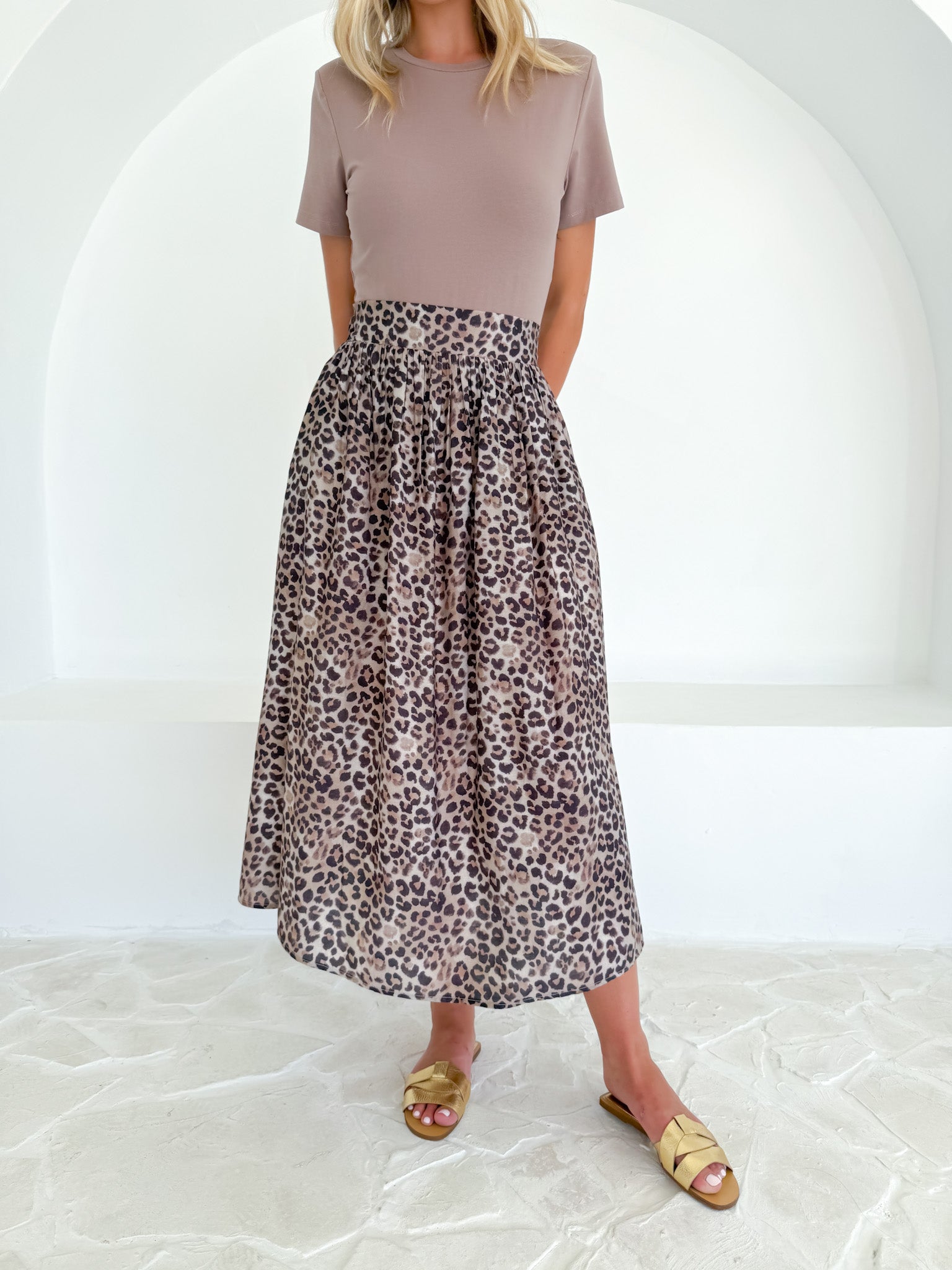 LEO PRINT FULL MIDI SKIRT