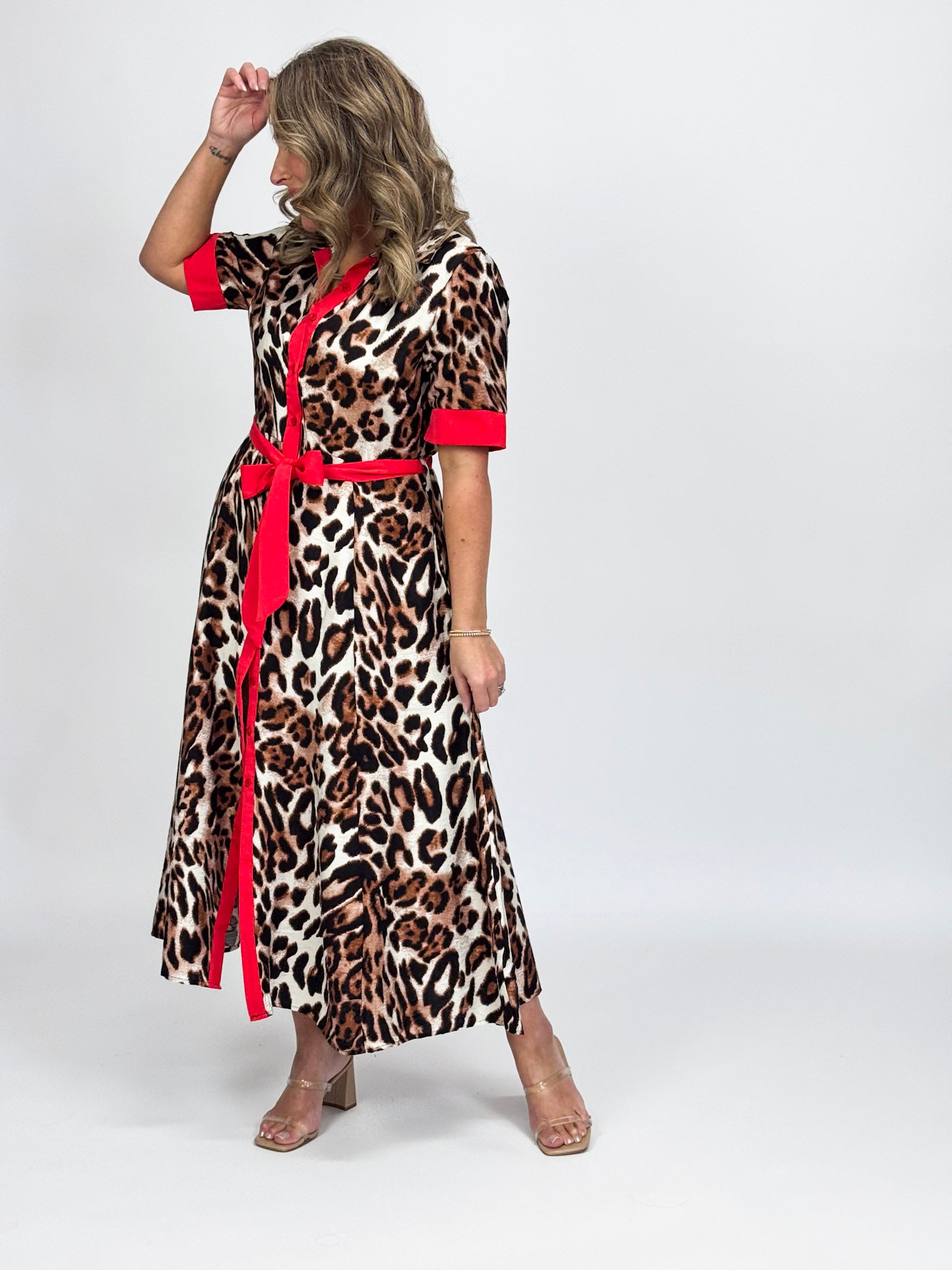 ANIMAL CONTRAST SHIRT DRESS