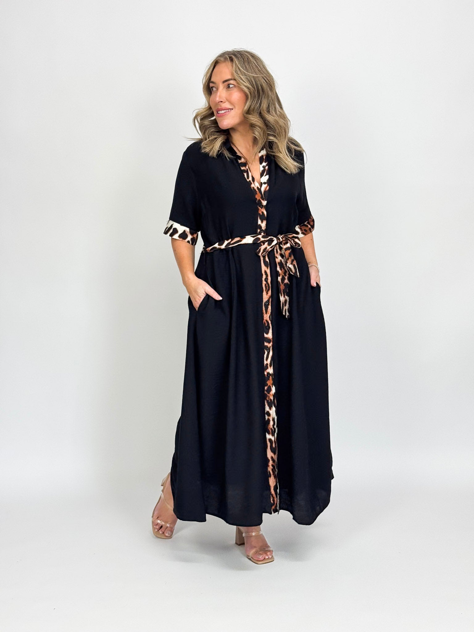 ANIMAL CONTRAST SHIRT DRESS