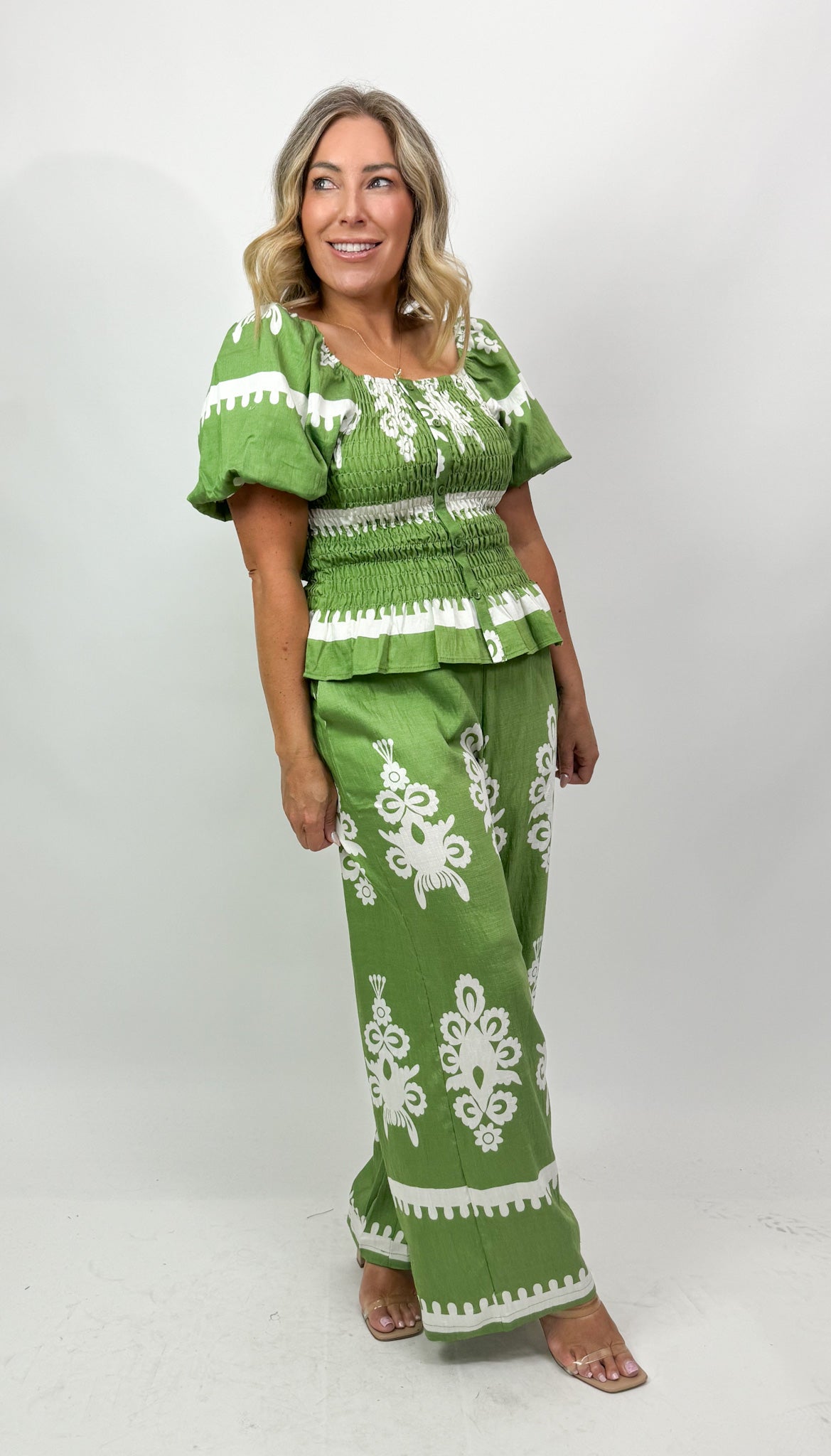 CELESTE PRINT SHIRRED TOP