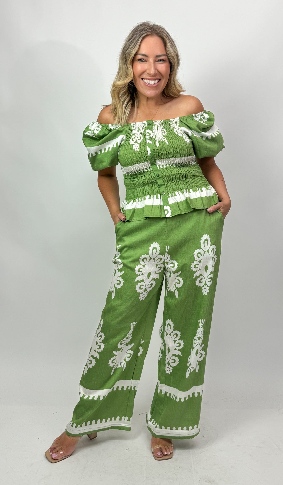 CELESTE PRINT SHIRRED TOP