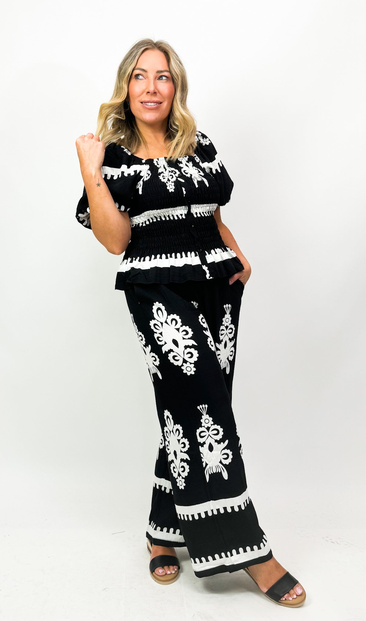 CELESTE PRINT SHIRRED TOP