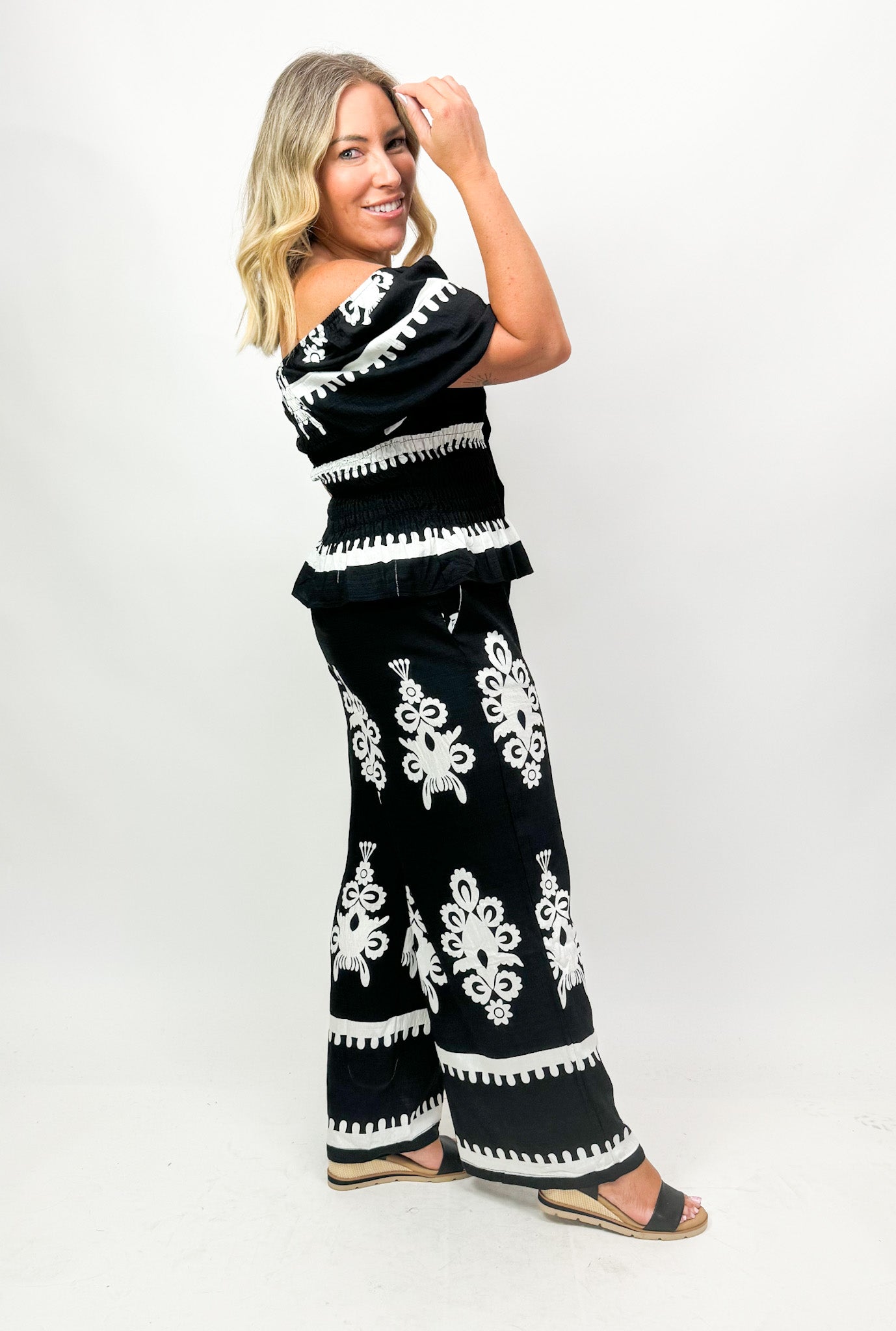 CELESTE PRINT SHIRRED TOP