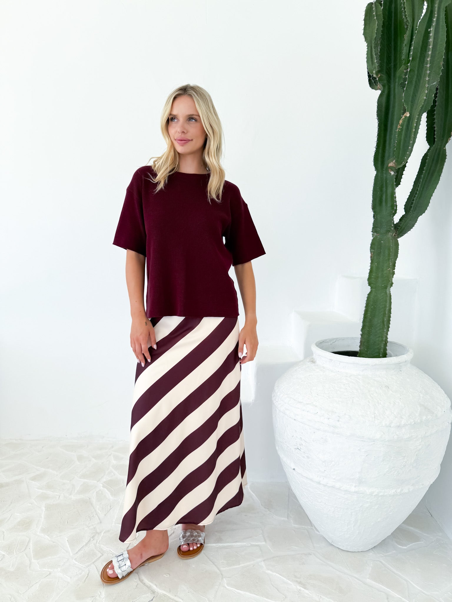 BIAS STRIPE SATIN SKIRT