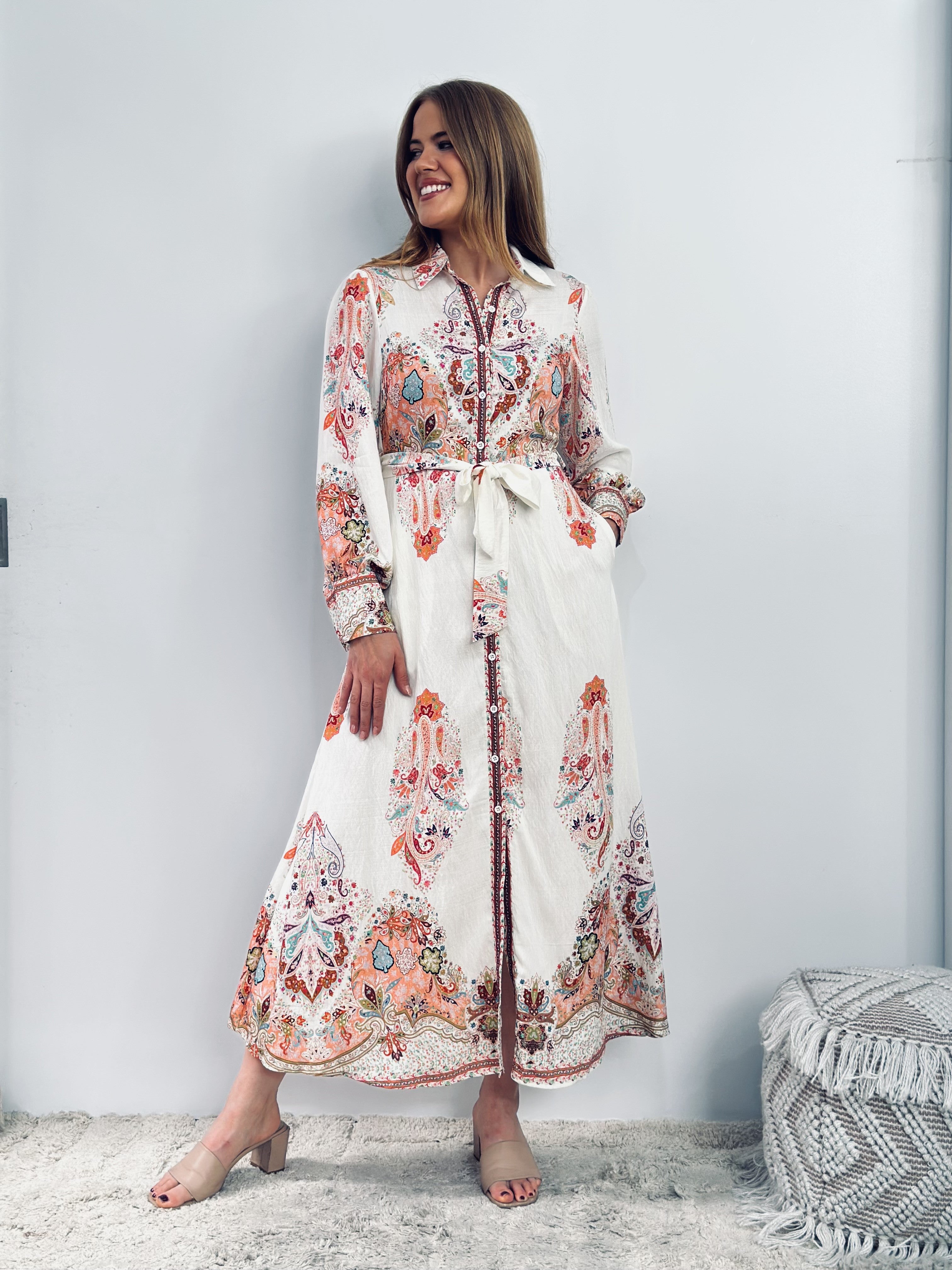 OASIS LS SHIRT DRESS - WHITE