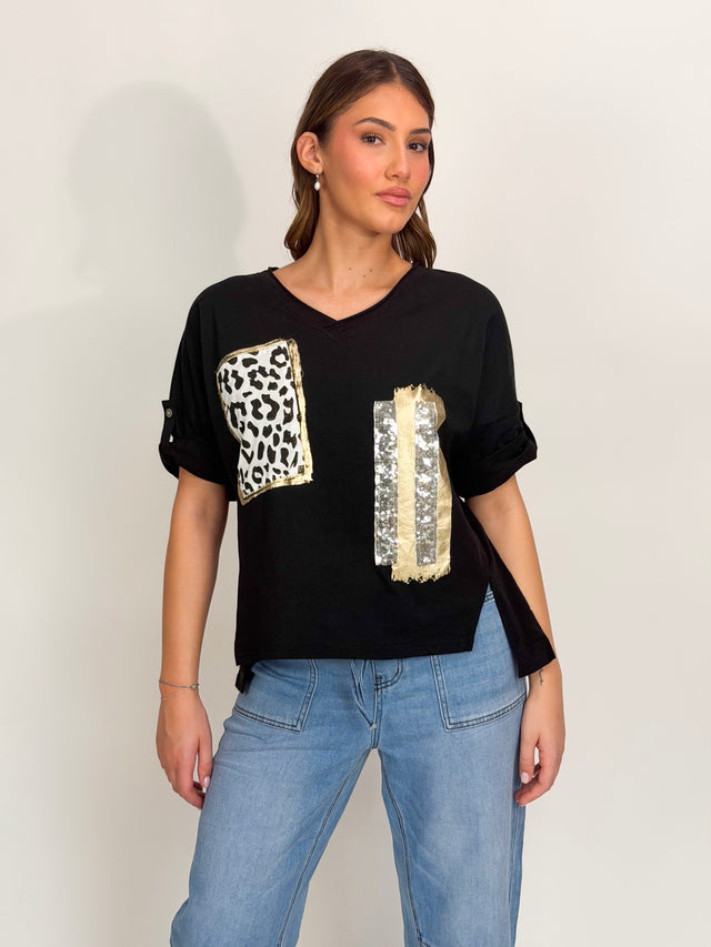 lLEO METALIC MOTIF TEE