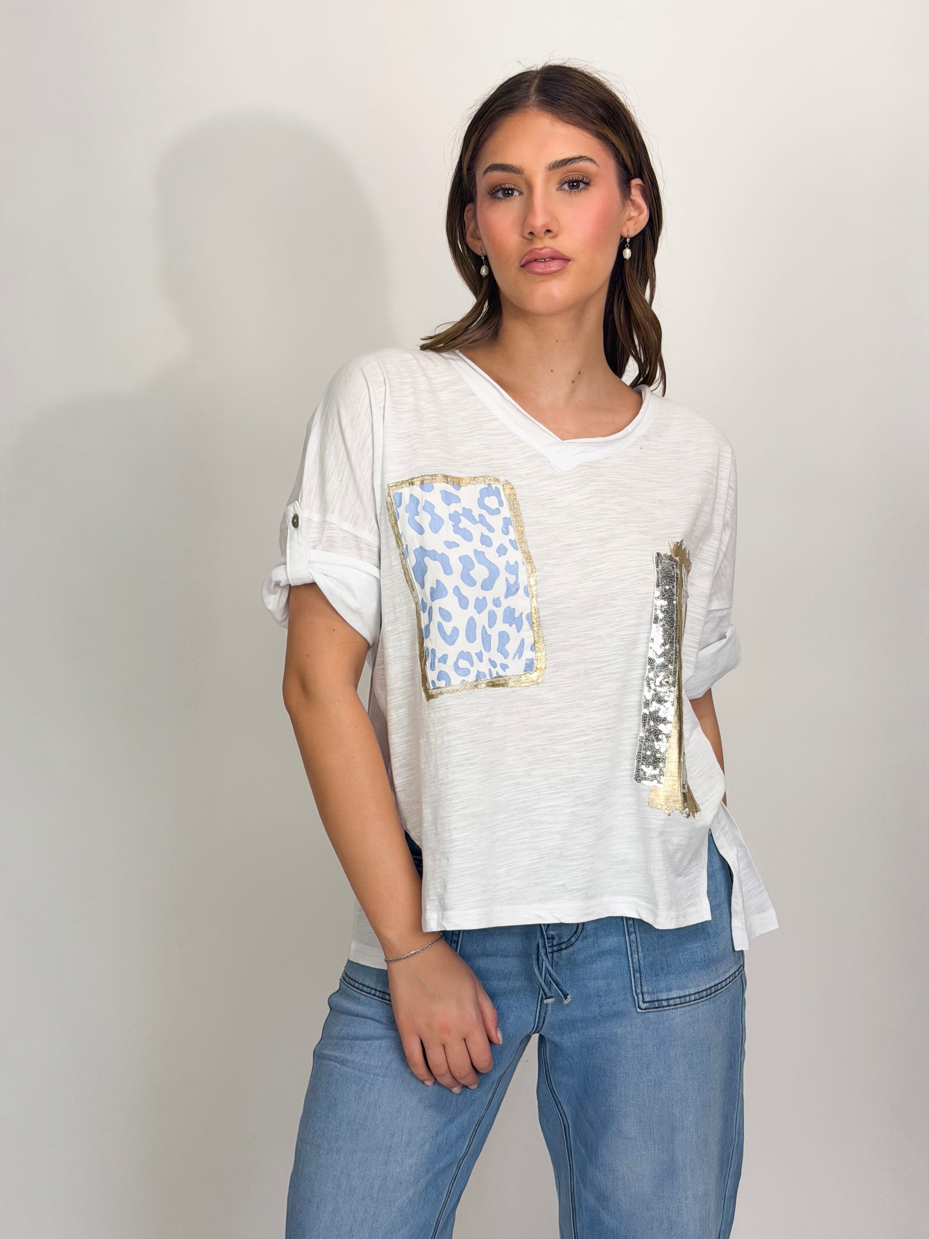 lLEO METALIC MOTIF TEE