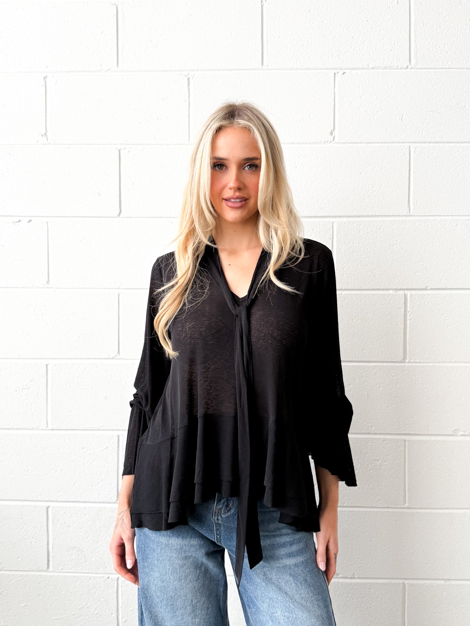 FRILLED TIE BLOUSE