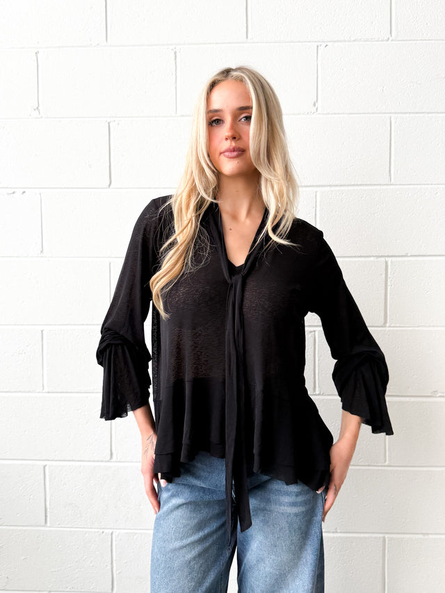 FRILLED TIE BLOUSE