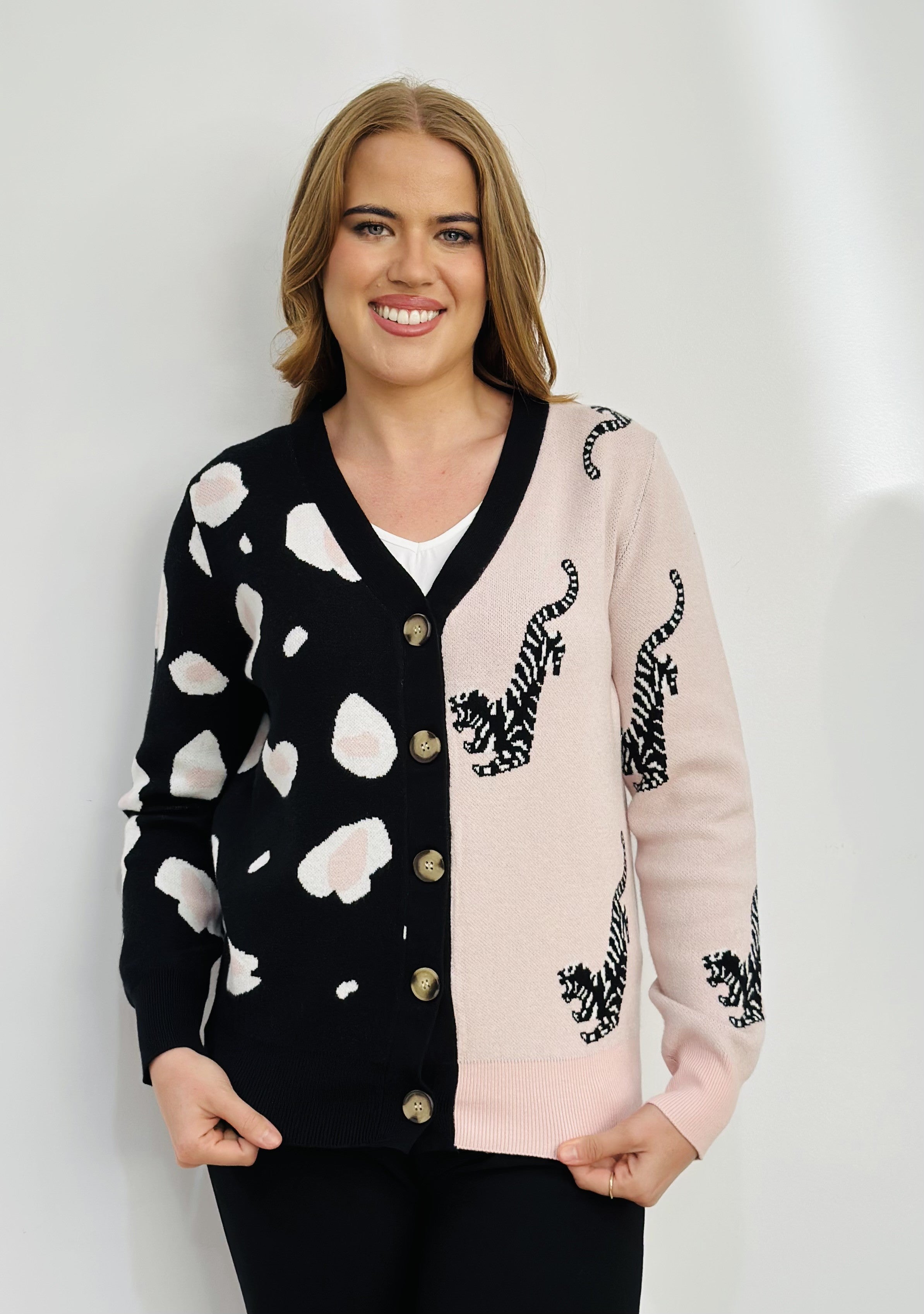 LEOPARD COLOUR BLOCK CARDIGAN