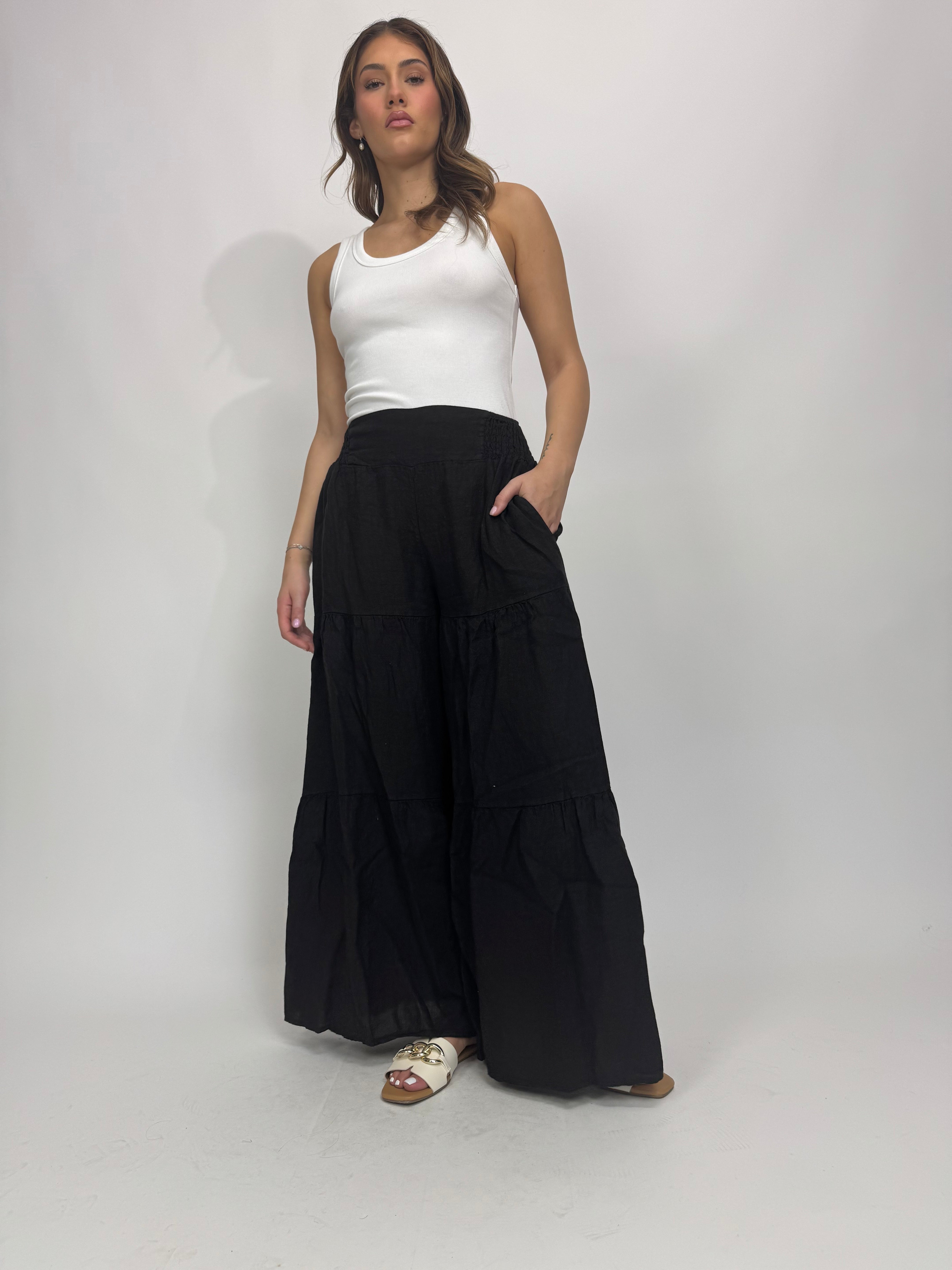 TIERED LINEN PANTS