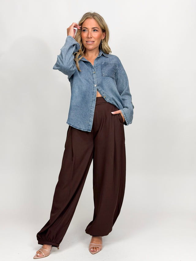 SEQUIN POCKET DENIM SHIRT