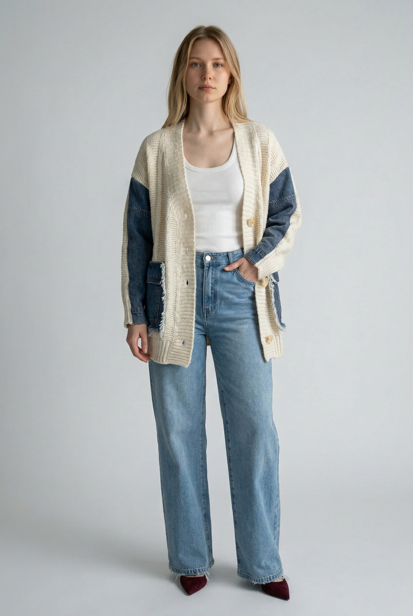 DENIM CONTRAST CARDIGAN