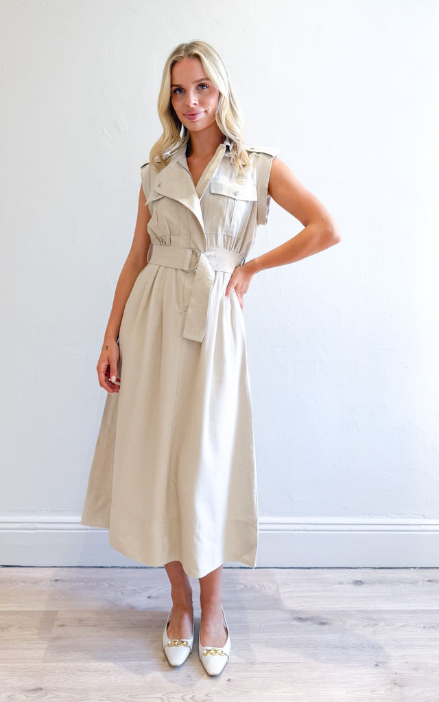 TRENCH BELTED MIDI DRESS