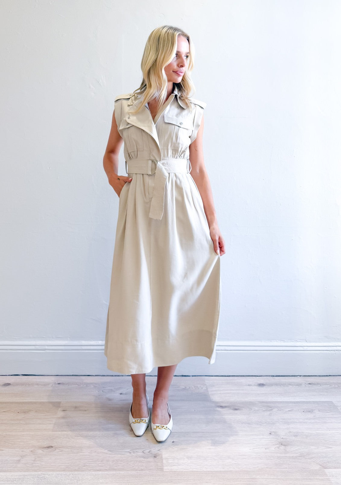 TRENCH BELTED MIDI DRESS