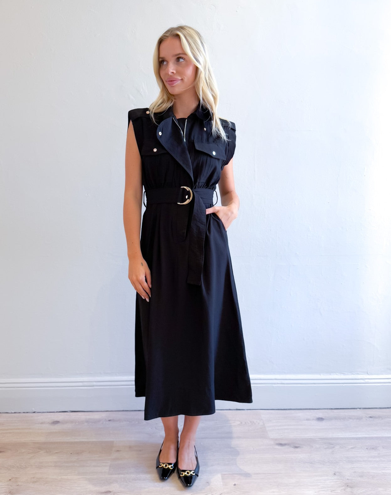 TRENCH BELTED MIDI DRESS