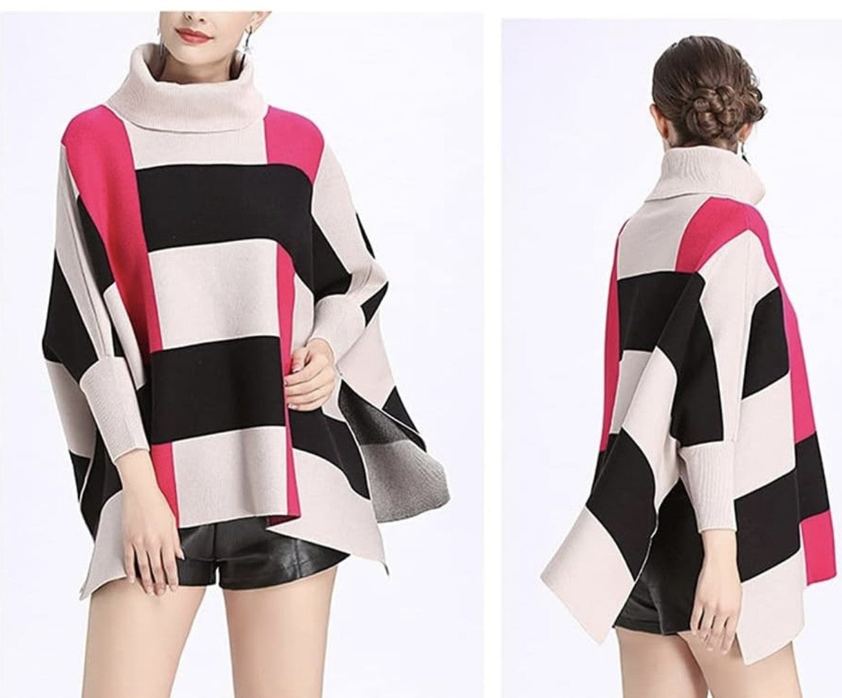 COLOUR BLOCK OVERSIZED PONCHO