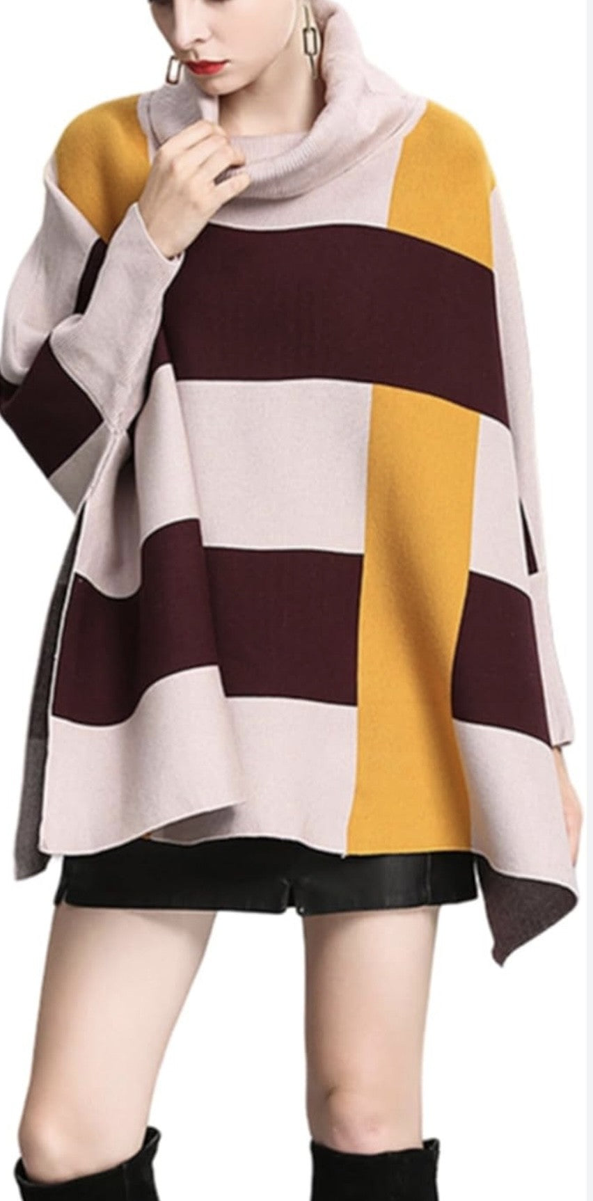 COLOUR BLOCK OVERSIZED PONCHO
