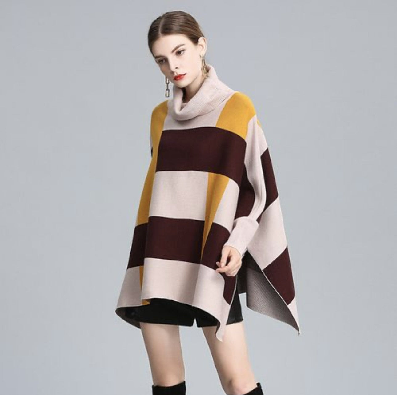 COLOUR BLOCK OVERSIZED PONCHO