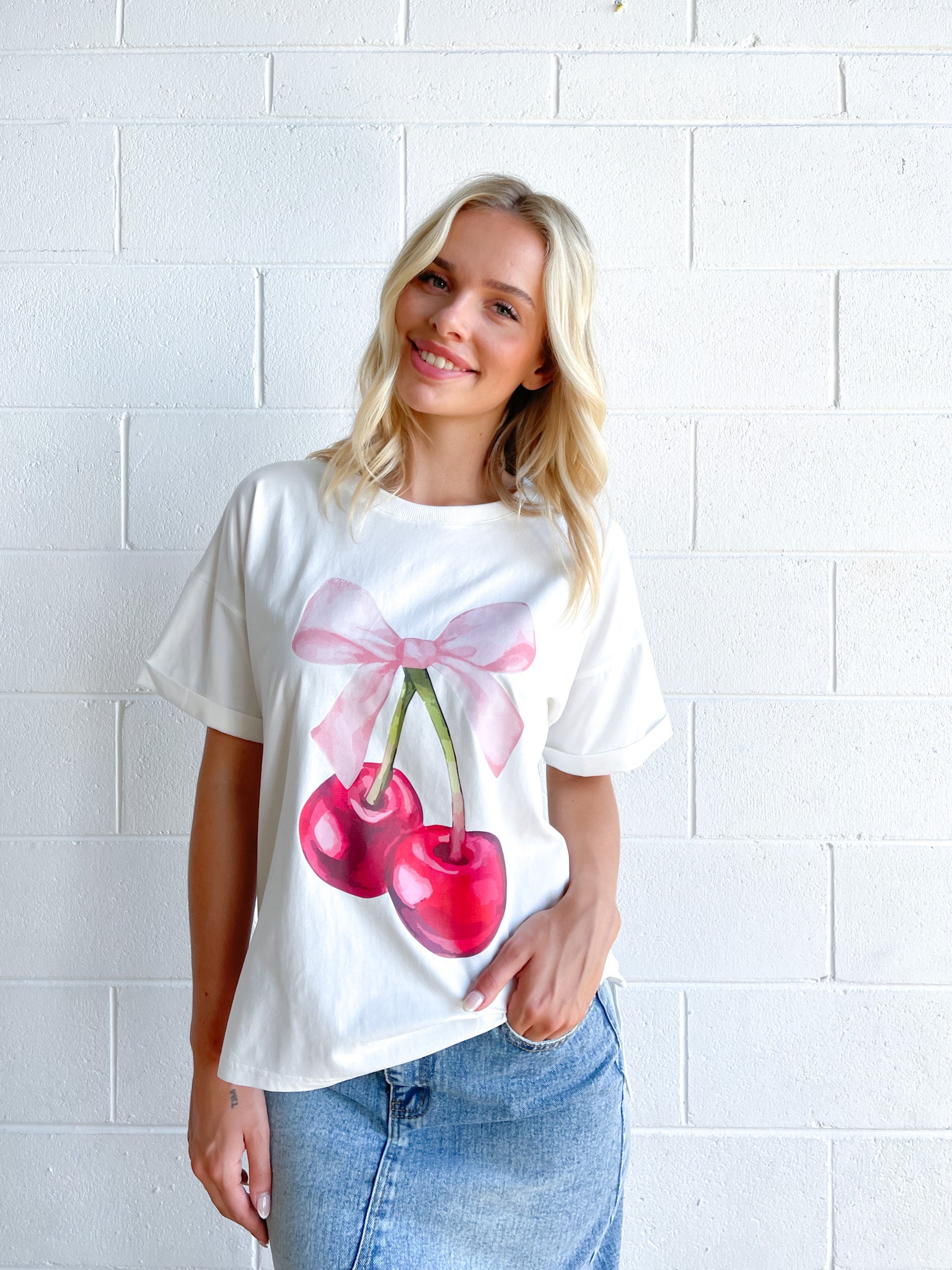 CHERRY BOW PRINT TEE SS25