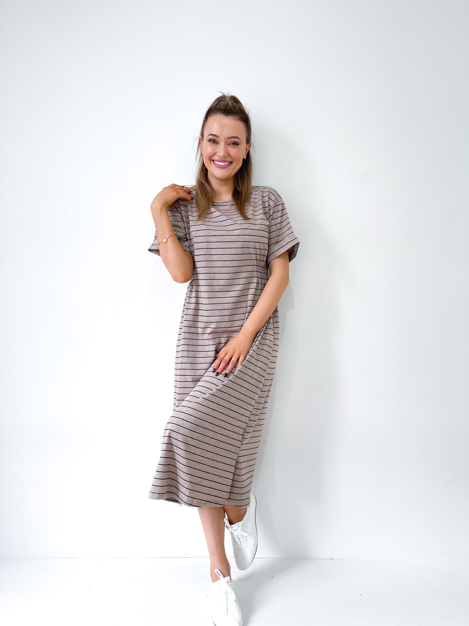STRIPE JERSEY MIDI DRESS