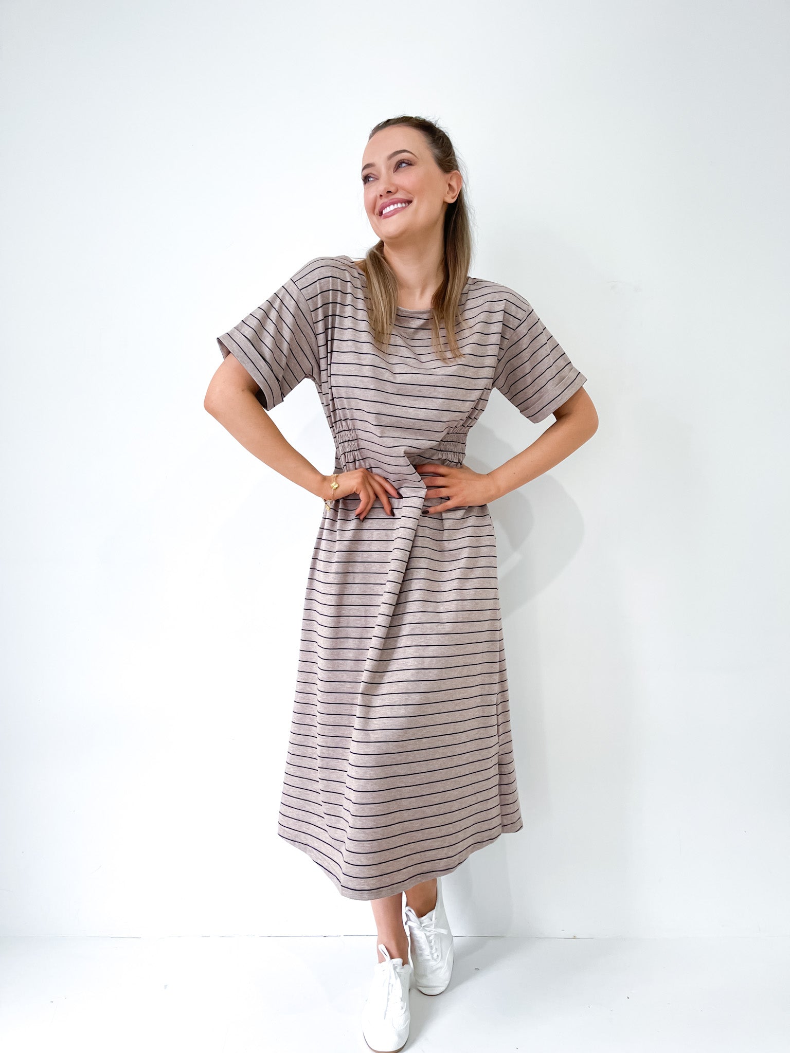 STRIPE JERSEY MIDI DRESS