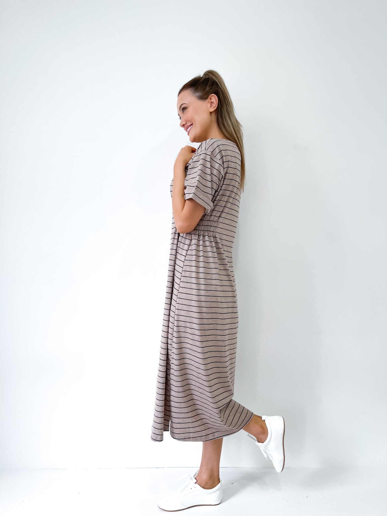 STRIPE JERSEY MIDI DRESS