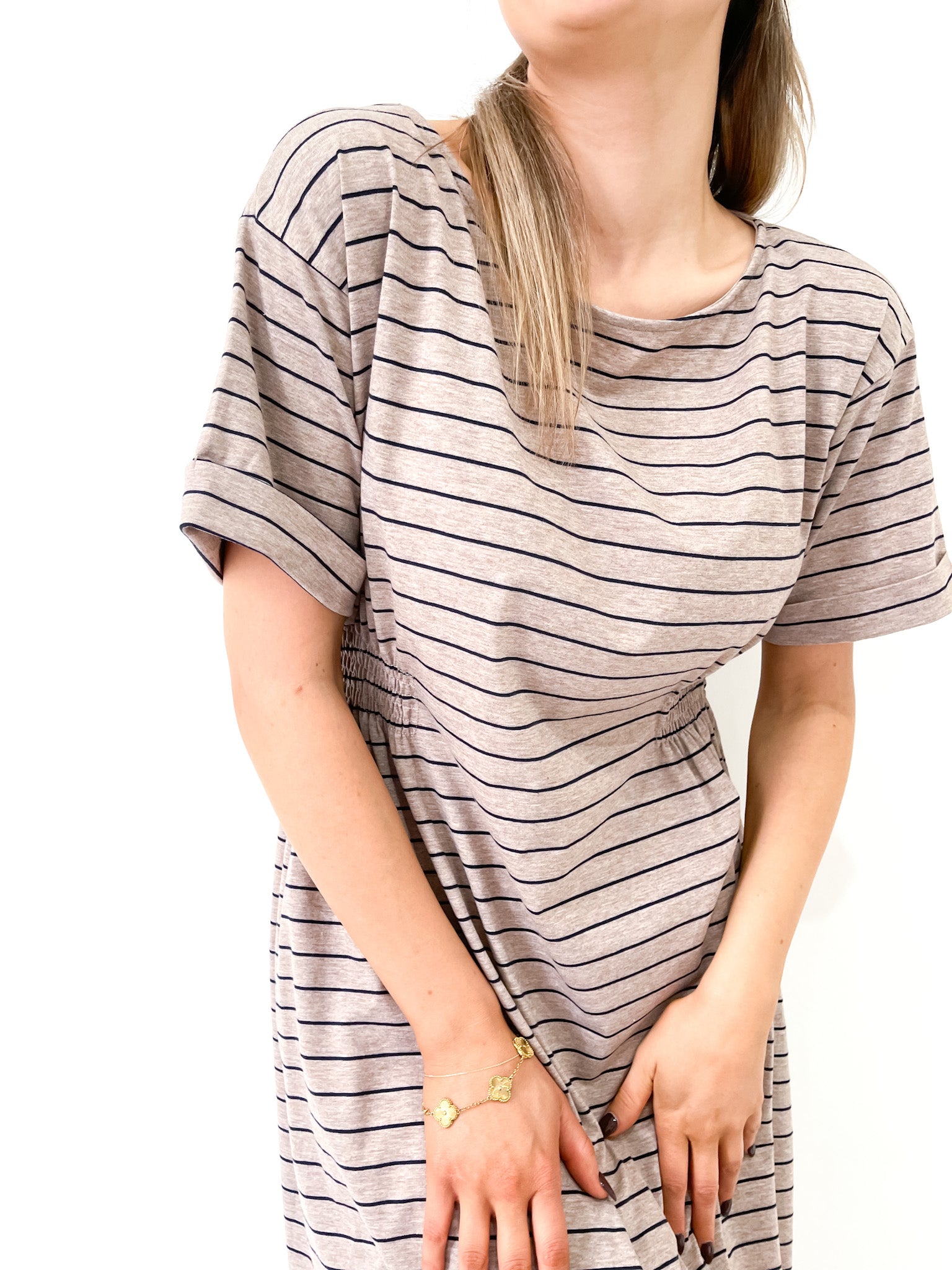 STRIPE JERSEY MIDI DRESS