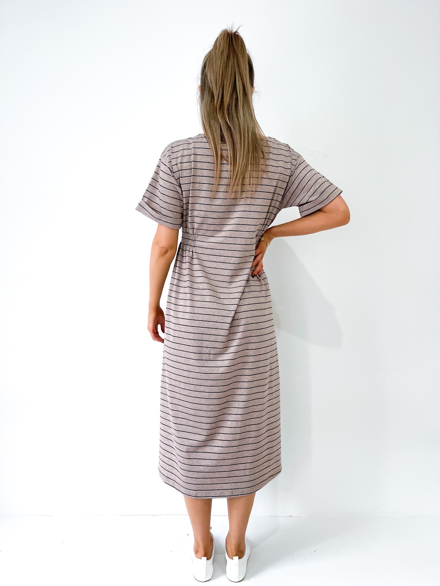 STRIPE JERSEY MIDI DRESS