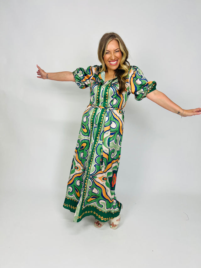 BORDER PRINT SHIRT DRESS