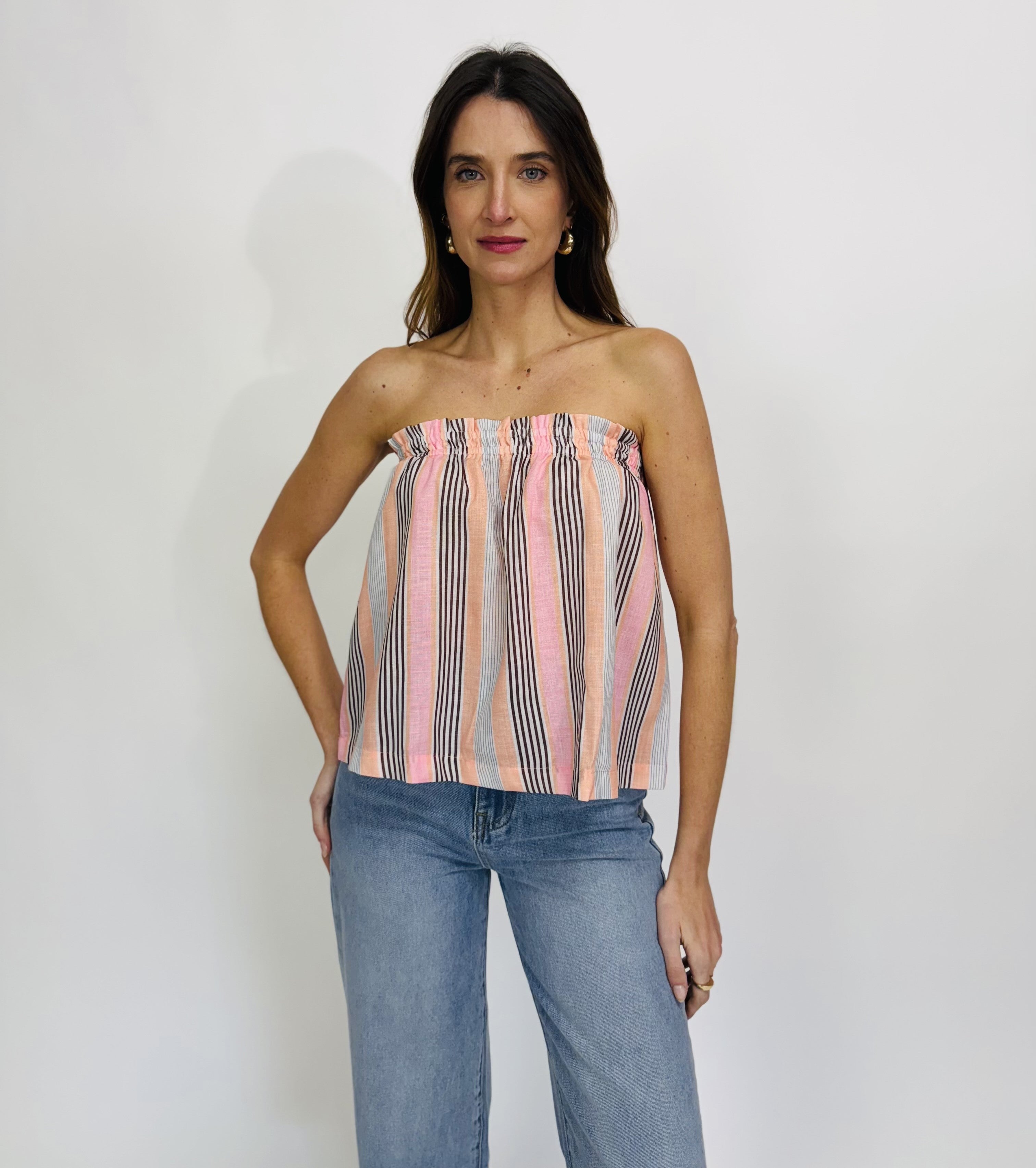 STRIPE STRAPLESS TOP AND PANT