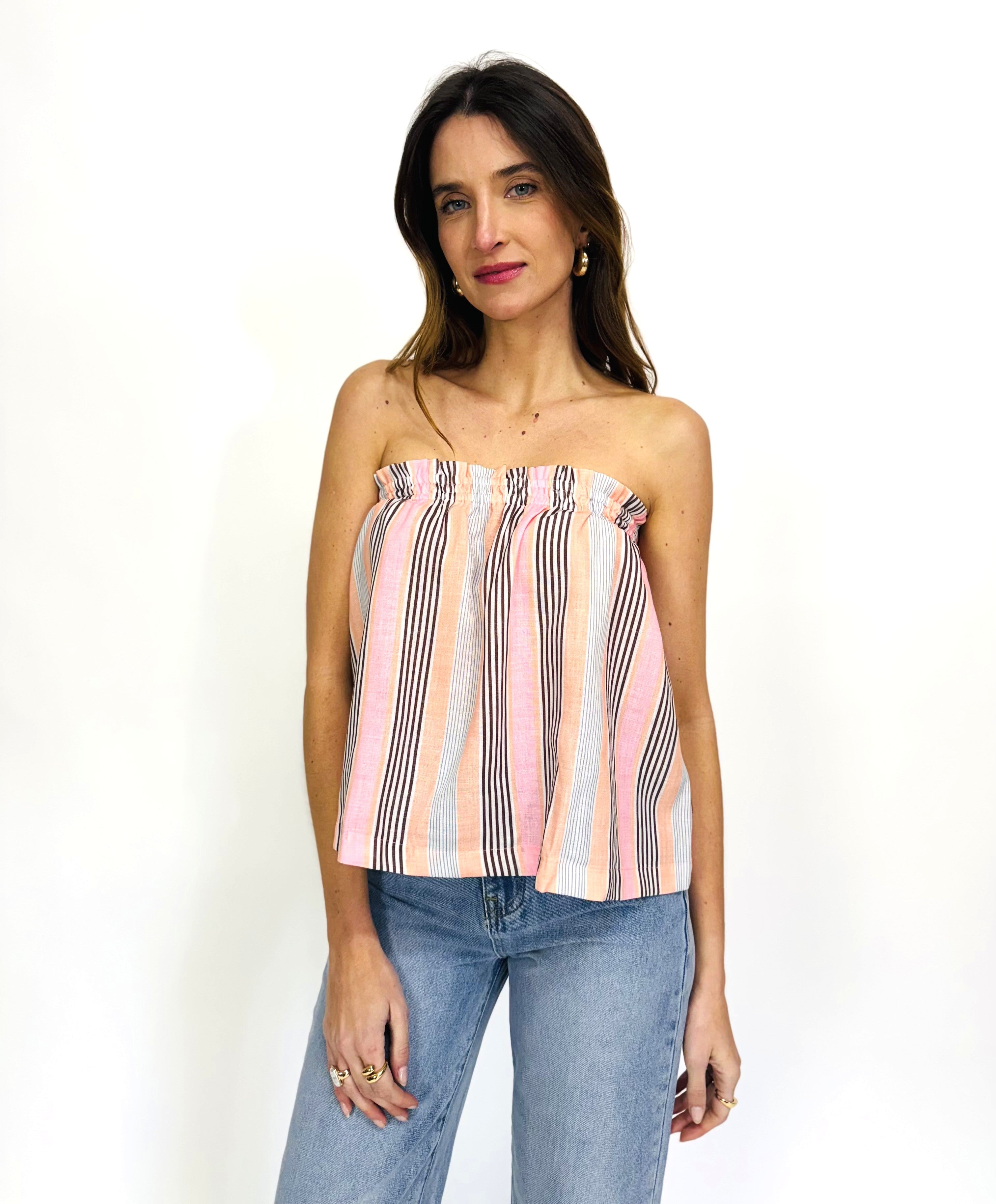 STRIPE STRAPLESS TOP AND PANT