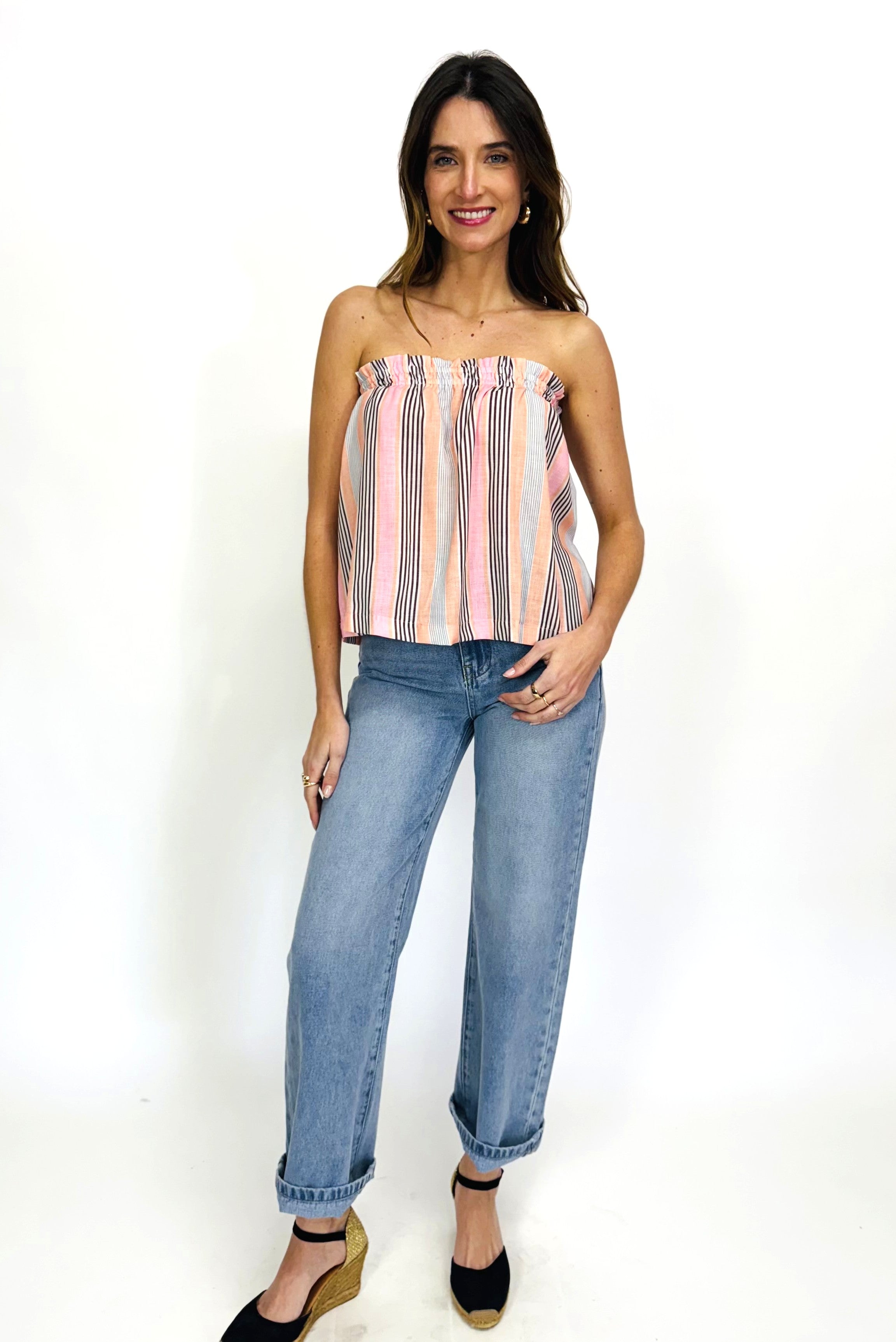 STRIPE STRAPLESS TOP AND PANT
