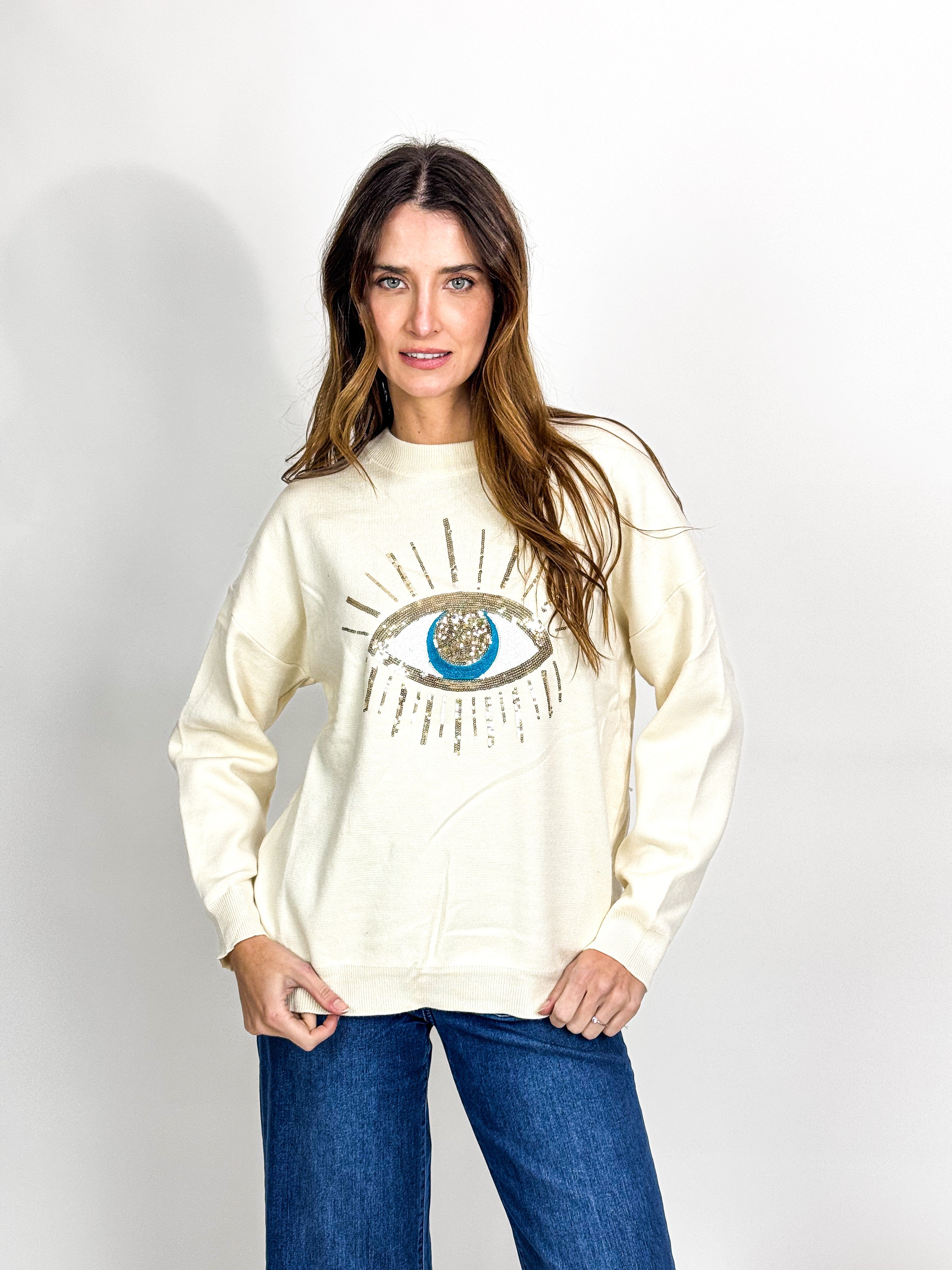 SEQUIN EYE SWEATER