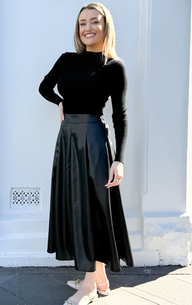 PLEATHER PLEATED SKIRT