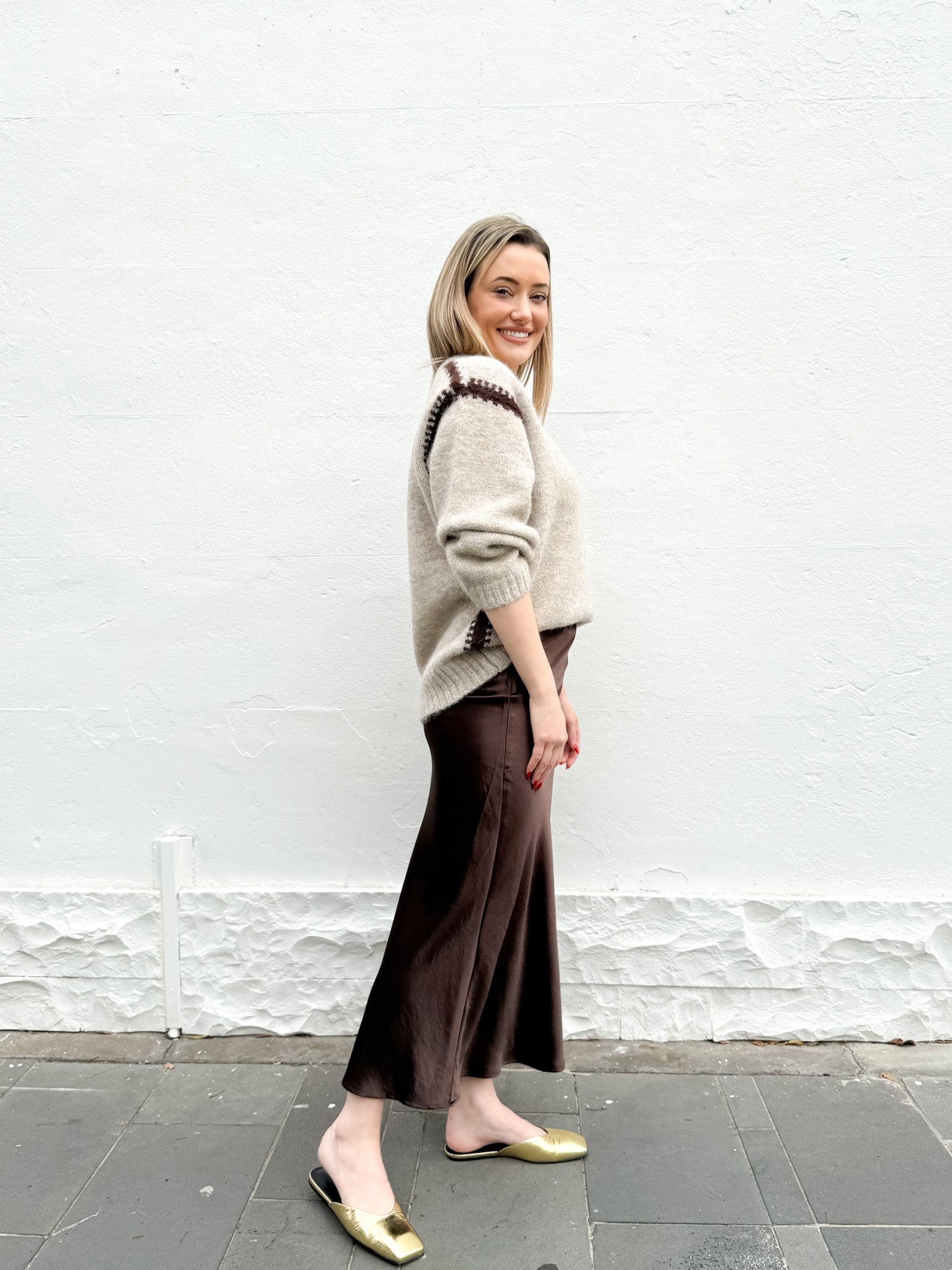 SATIN BIAS SKIRT- CHOCOLATE