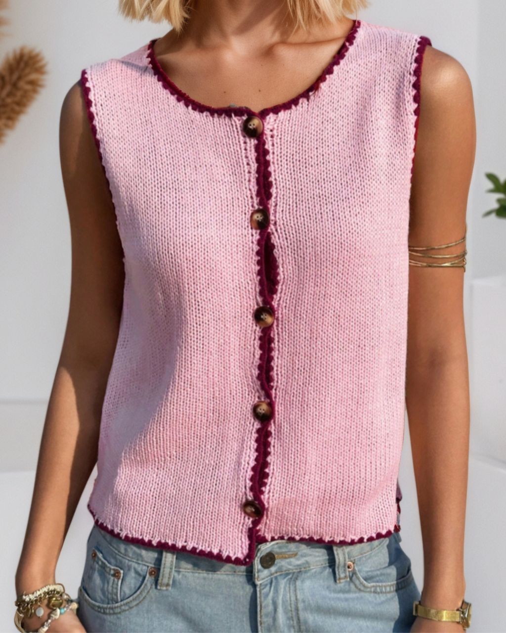 Trimmed knit vest