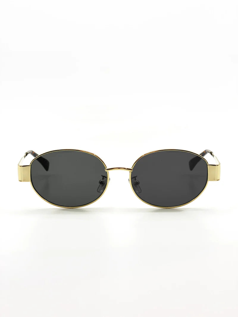 L&S ROUND METAL OVAL SUNGLASSES - BLACK