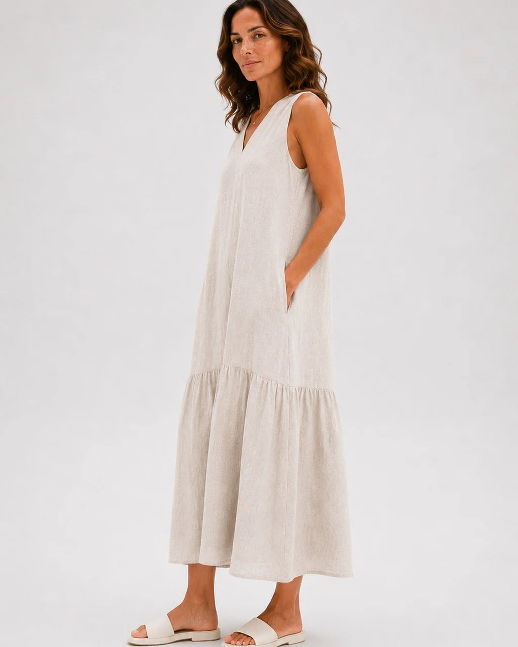 Linen Blend Sleeveless Maxi Dress